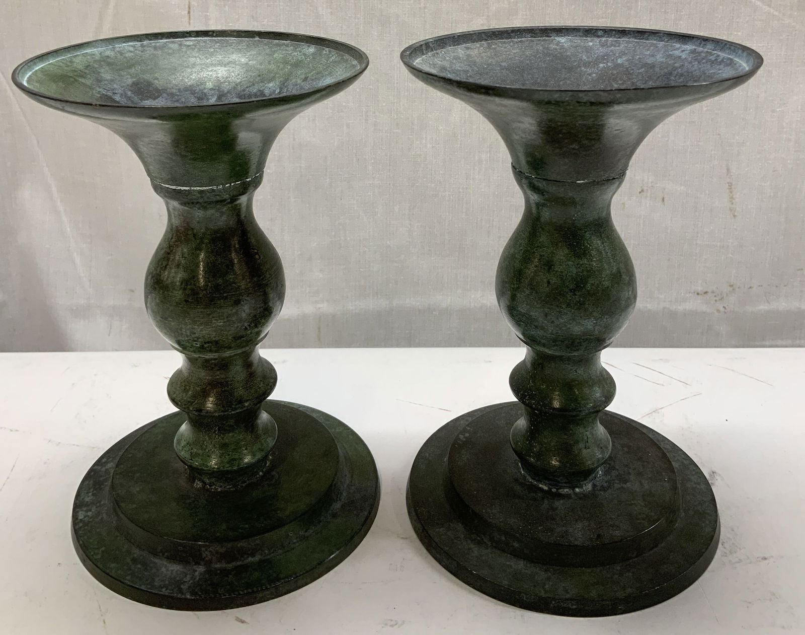 Pair Vtg Bronze Patina Candlestick Holders (1 of 6)