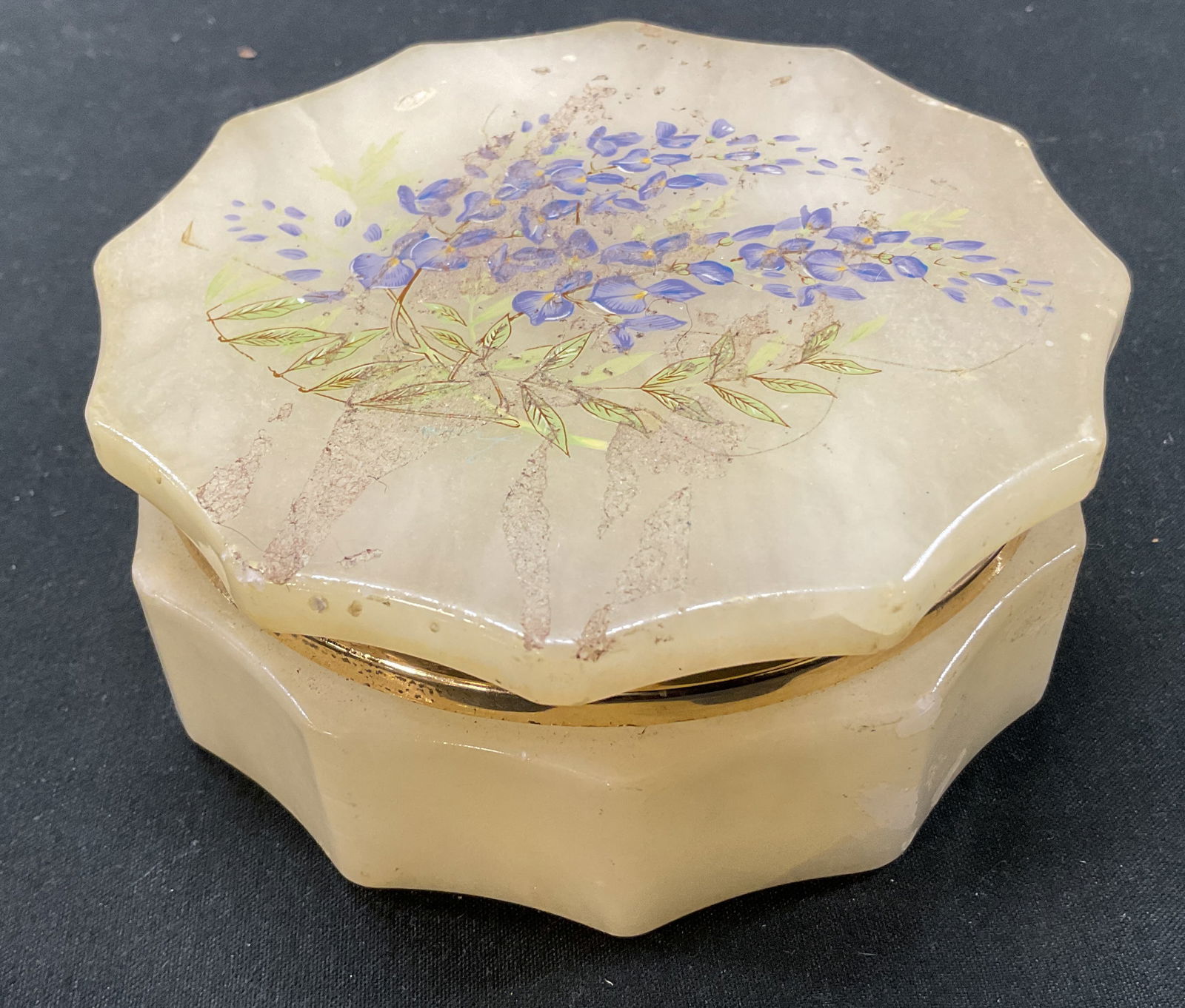 Vintage Alabaster Floral Hinged Trinket Box (1 of 9)