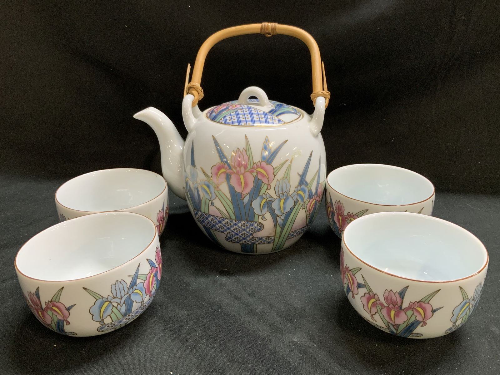 Lot 5 Vtg Ayame Floral Teapot & Tea Cups (1 of 6)