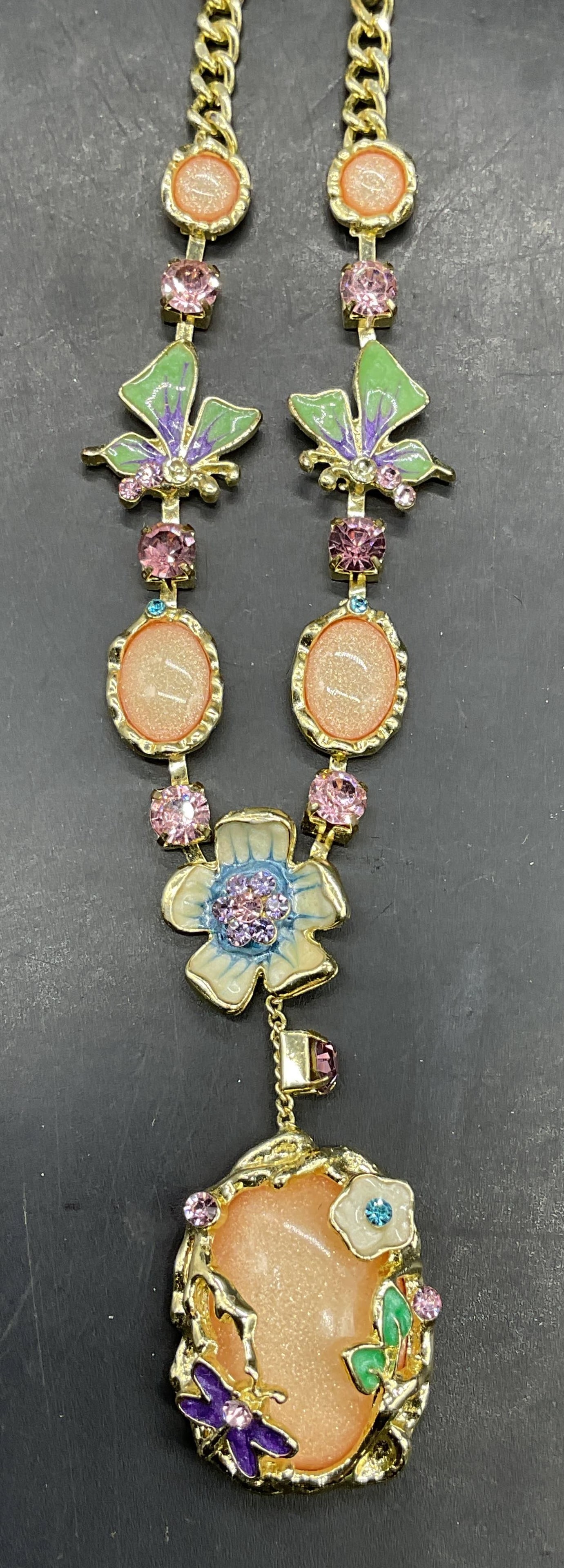 Gold Tone Enamel Crystal Pendant Necklace (1 of 6)