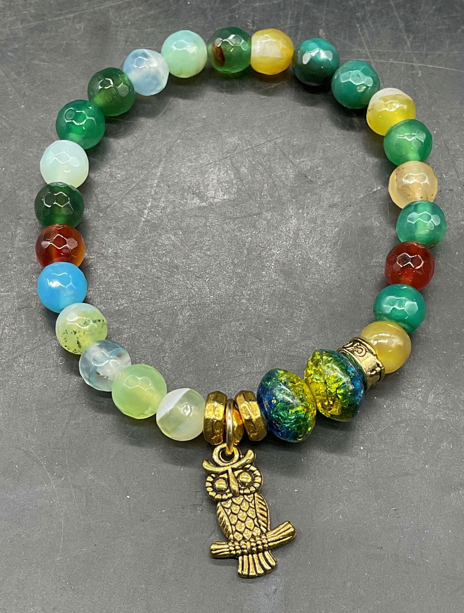 CFC Multicolor Semiprecious Beaded Owl Bracelet (1 of 6)