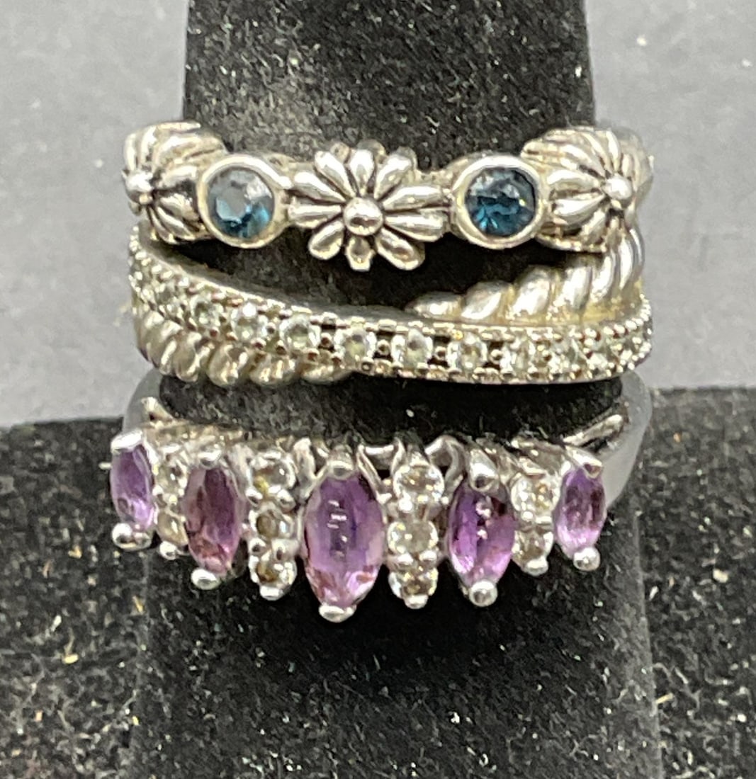 Lot 3 Vintage Silver Tone Crystal Rings (1 of 6)