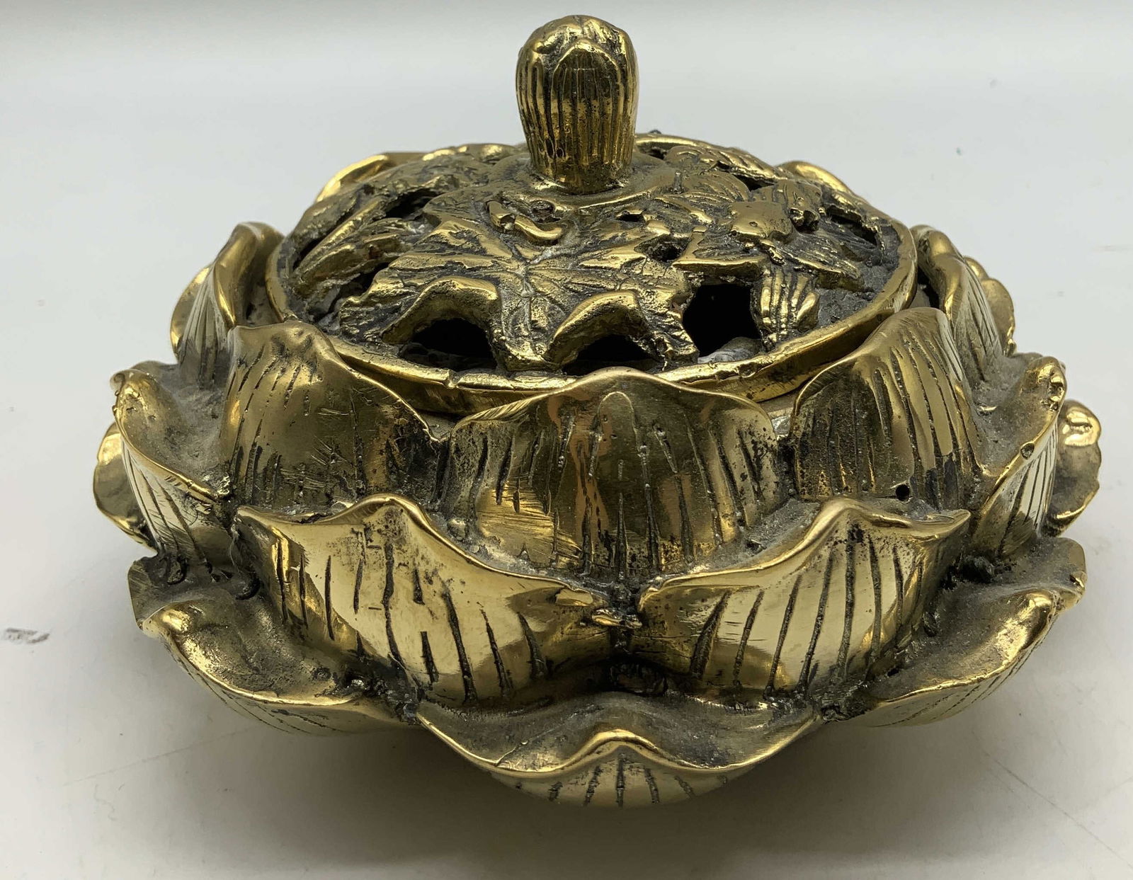 Vntg Brass Lotus Incense Burner (1 of 6)