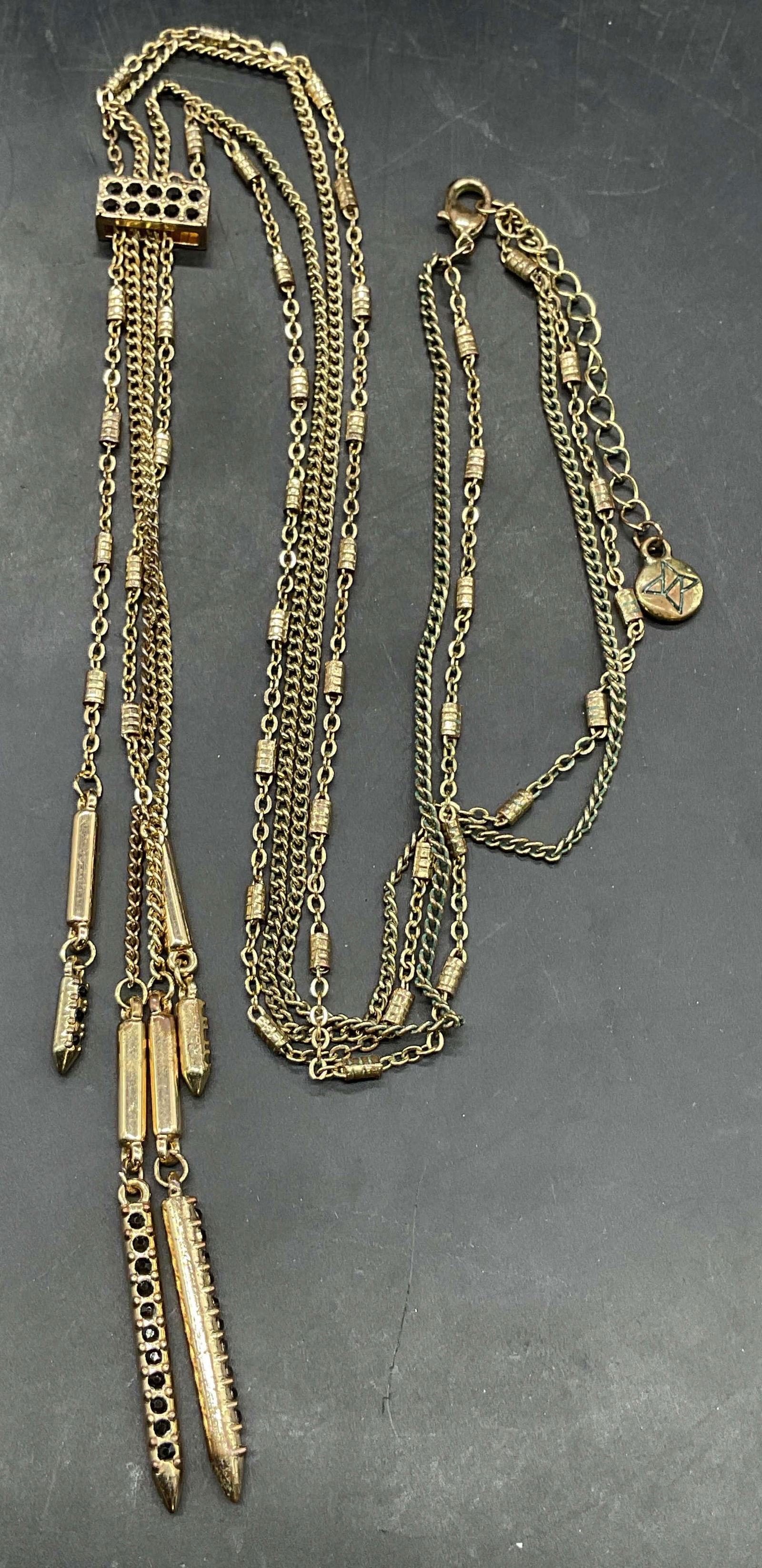 Signed Gold Tone Crystal Pendant Necklace (1 of 6)