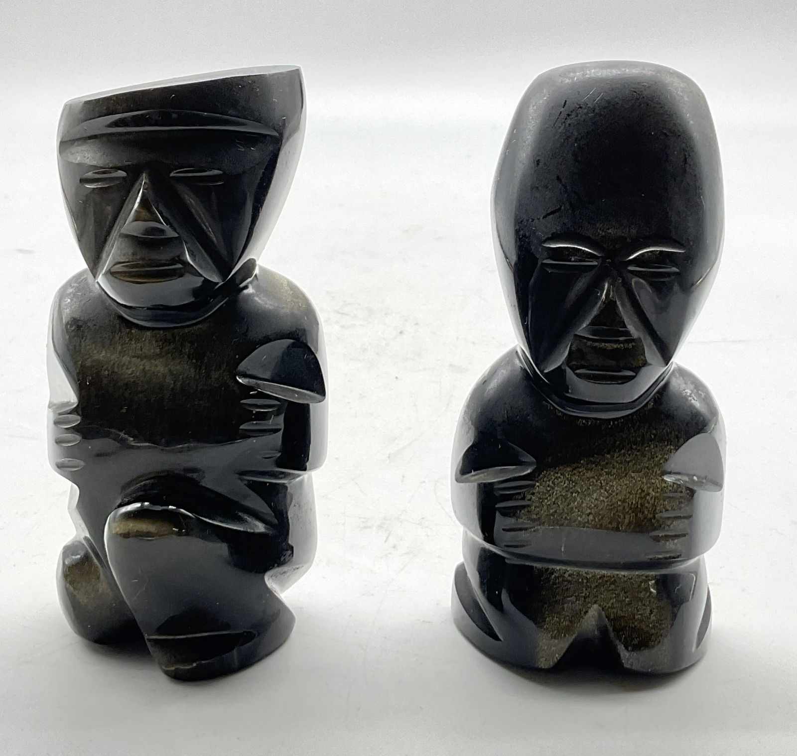 Lot 2 Vtg Hand Carved Black Obsidian Aztec Figures (1 of 13)