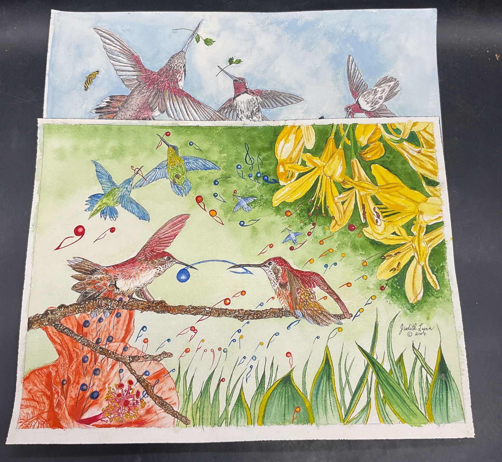 Lot 2 Judith Lynn Bird Music Watercolor Paintings (1 of 6)