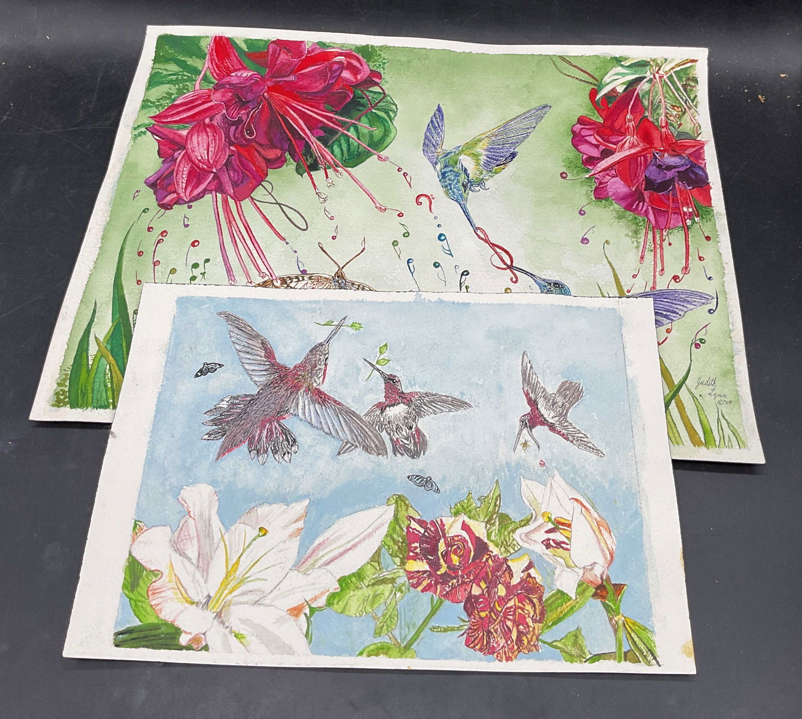 Lot 2 Judith Lynn Bird Flowers Watercolor (1 of 6)