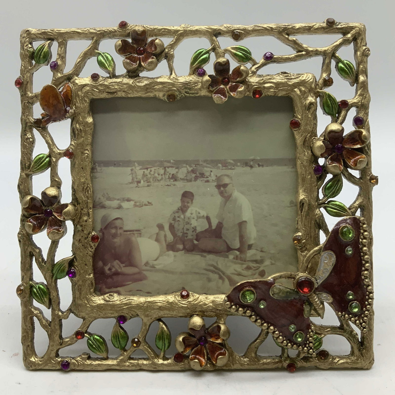 Vtg Brass Toned & Rhinestone Butterfly Frame (1 of 6)