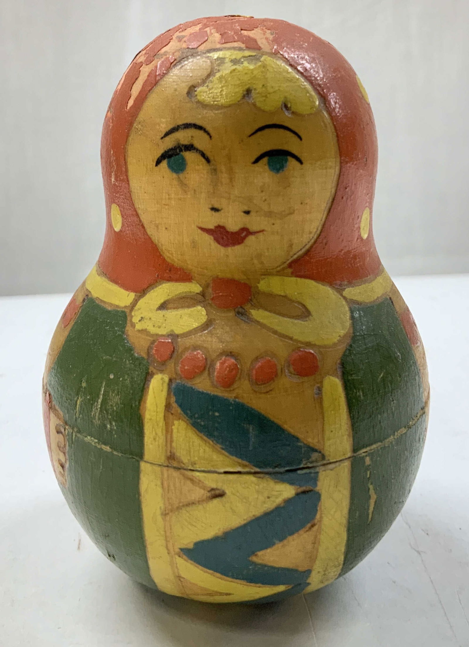 Vtg Russian Style Wooden Roly Poly Bell Doll (1 of 6)