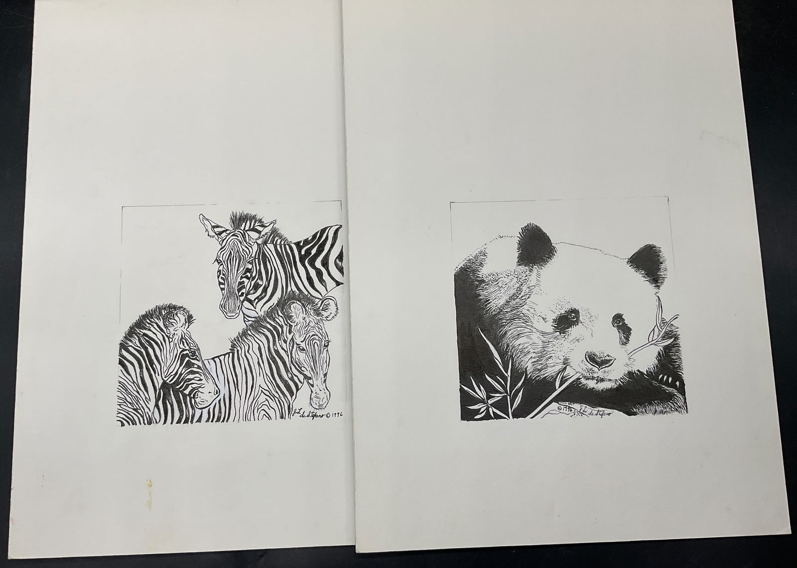 Lot 2 De Stefano Panda Zebra Ink Drawings (1 of 6)