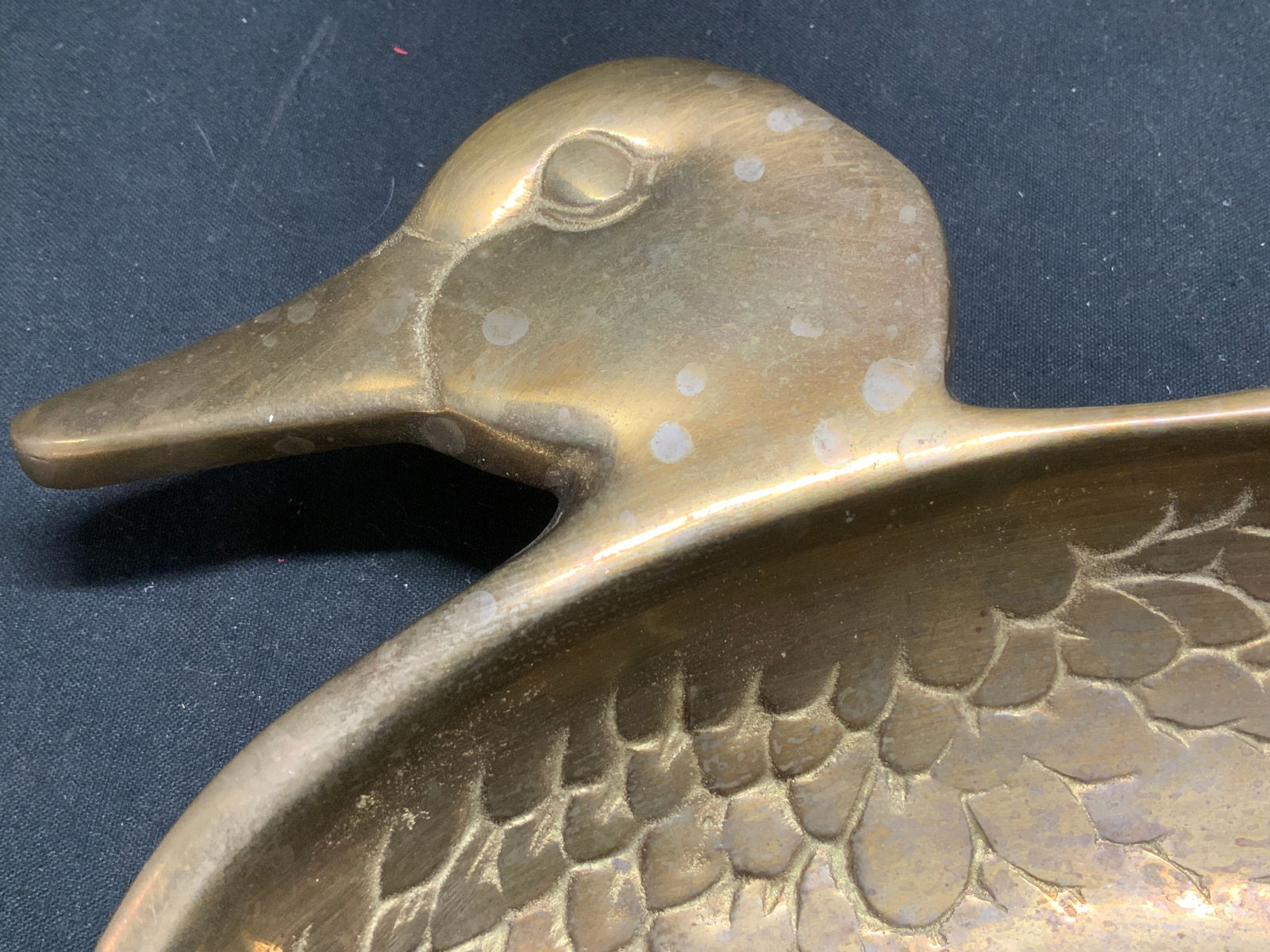 Vtg Solid Brass Duck Trinket Dish - 2