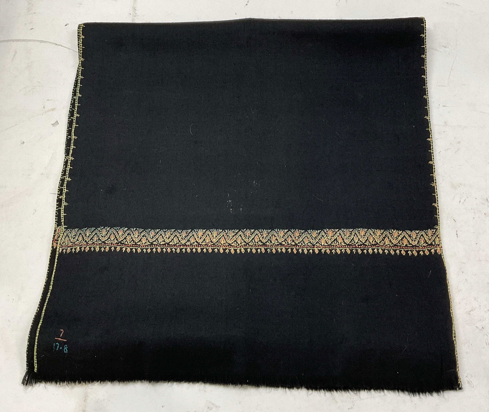 Vintage Embroidered Wool Fringed Scarf (1 of 7)