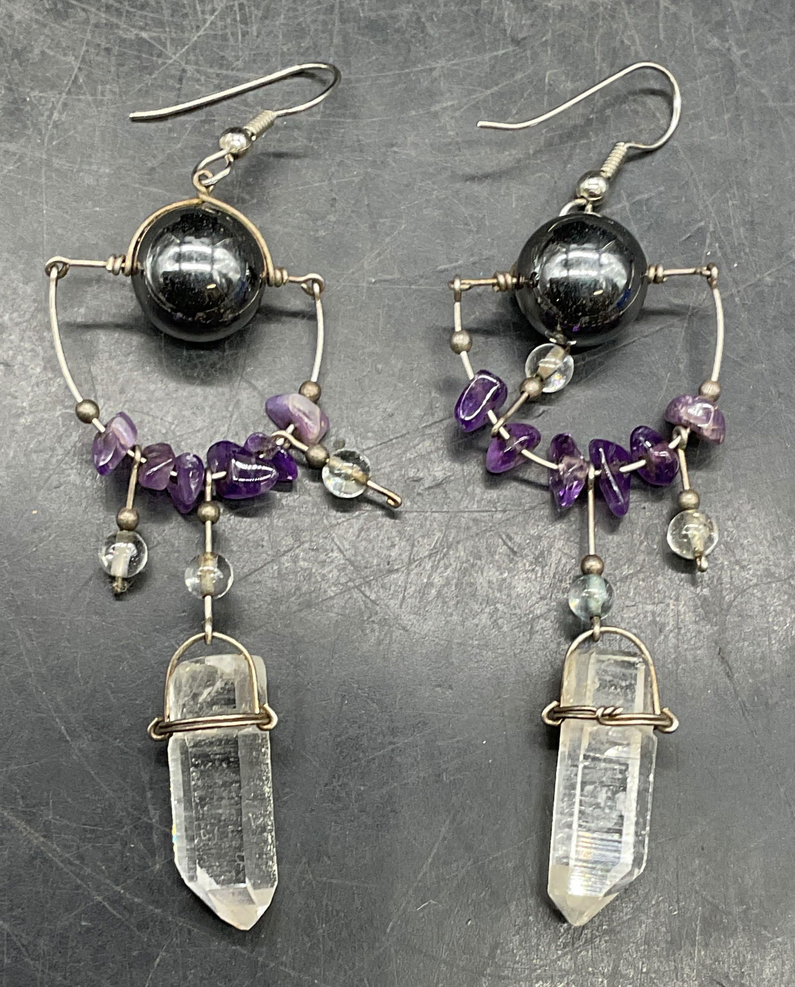 Silver Tone Amethyst Quartz Earrings (1 of 6)