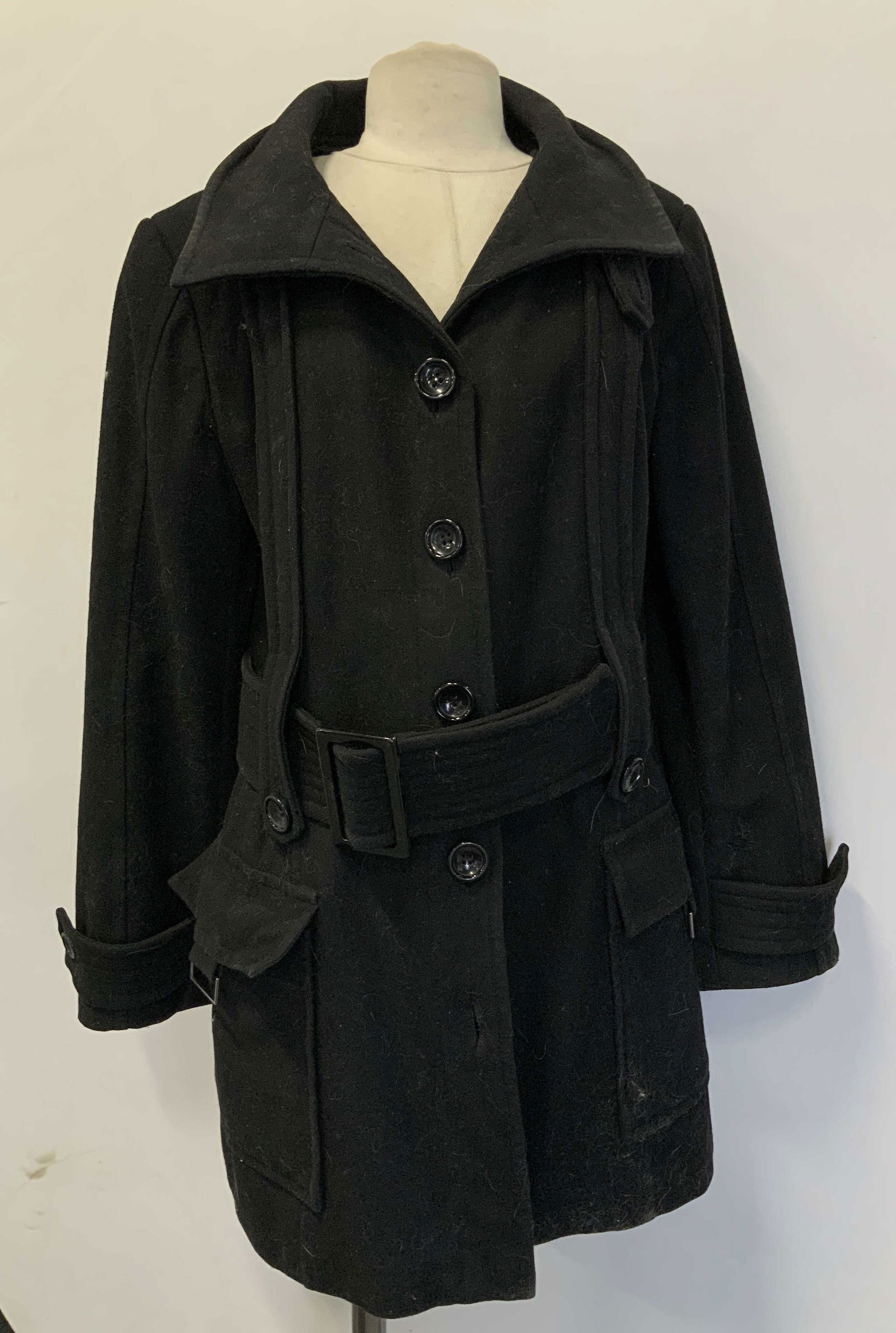 Zara Basic Black Wool Button Up Coat (1 of 6)