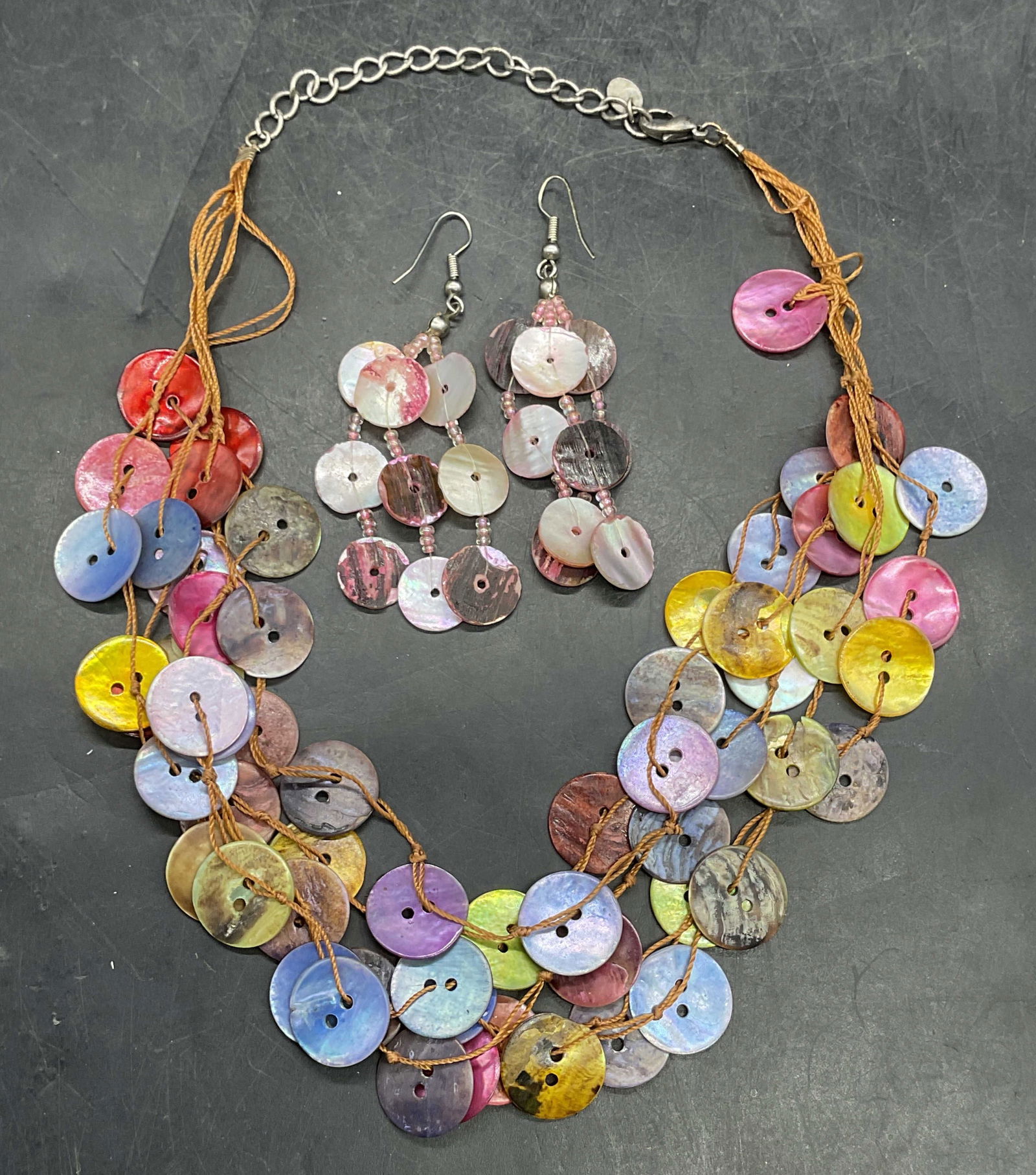 Lot 2 Signed Button Beaded Necklace + (1 of 6)