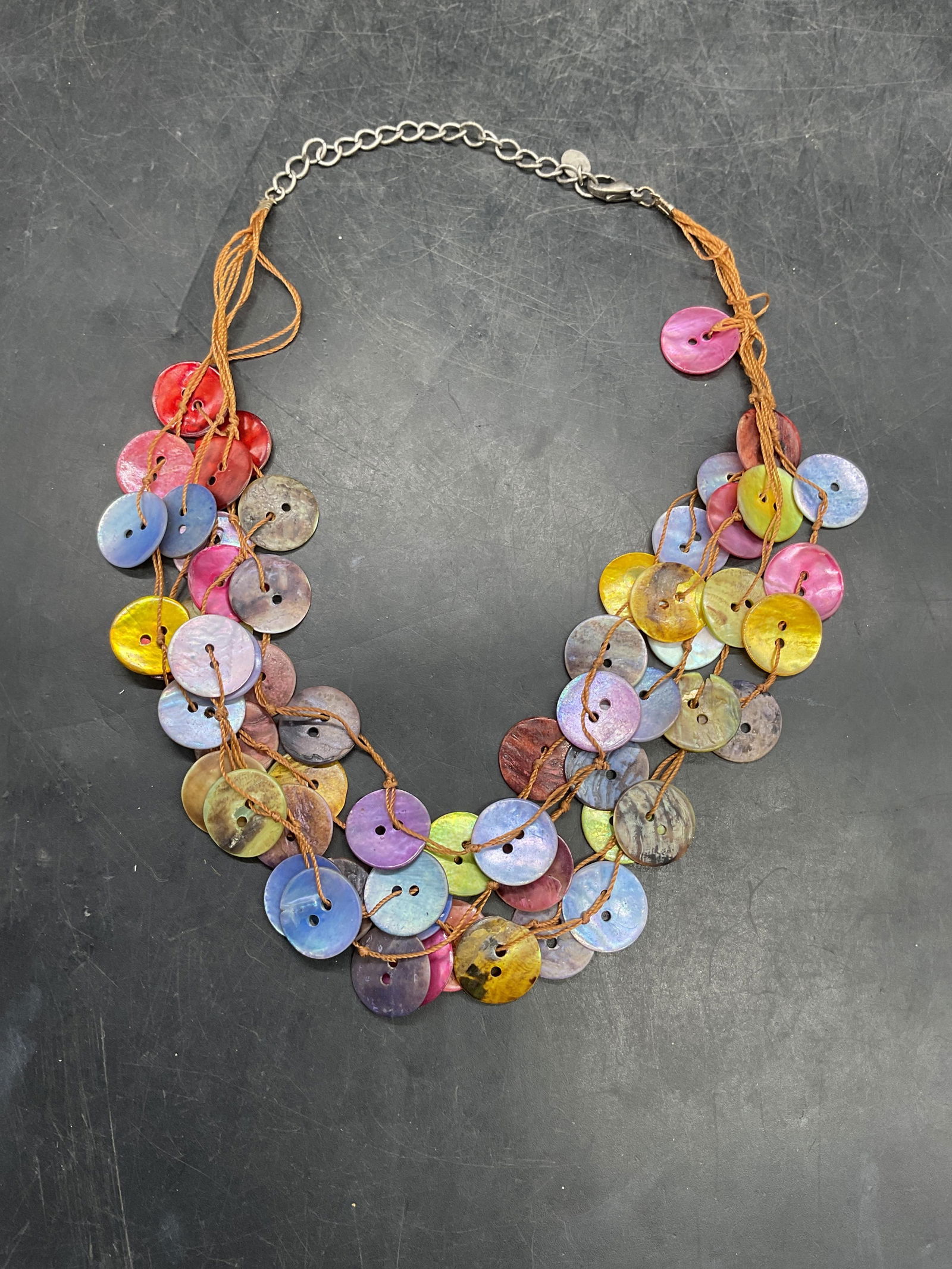 Lot 2 Signed Button Beaded Necklace + - 3