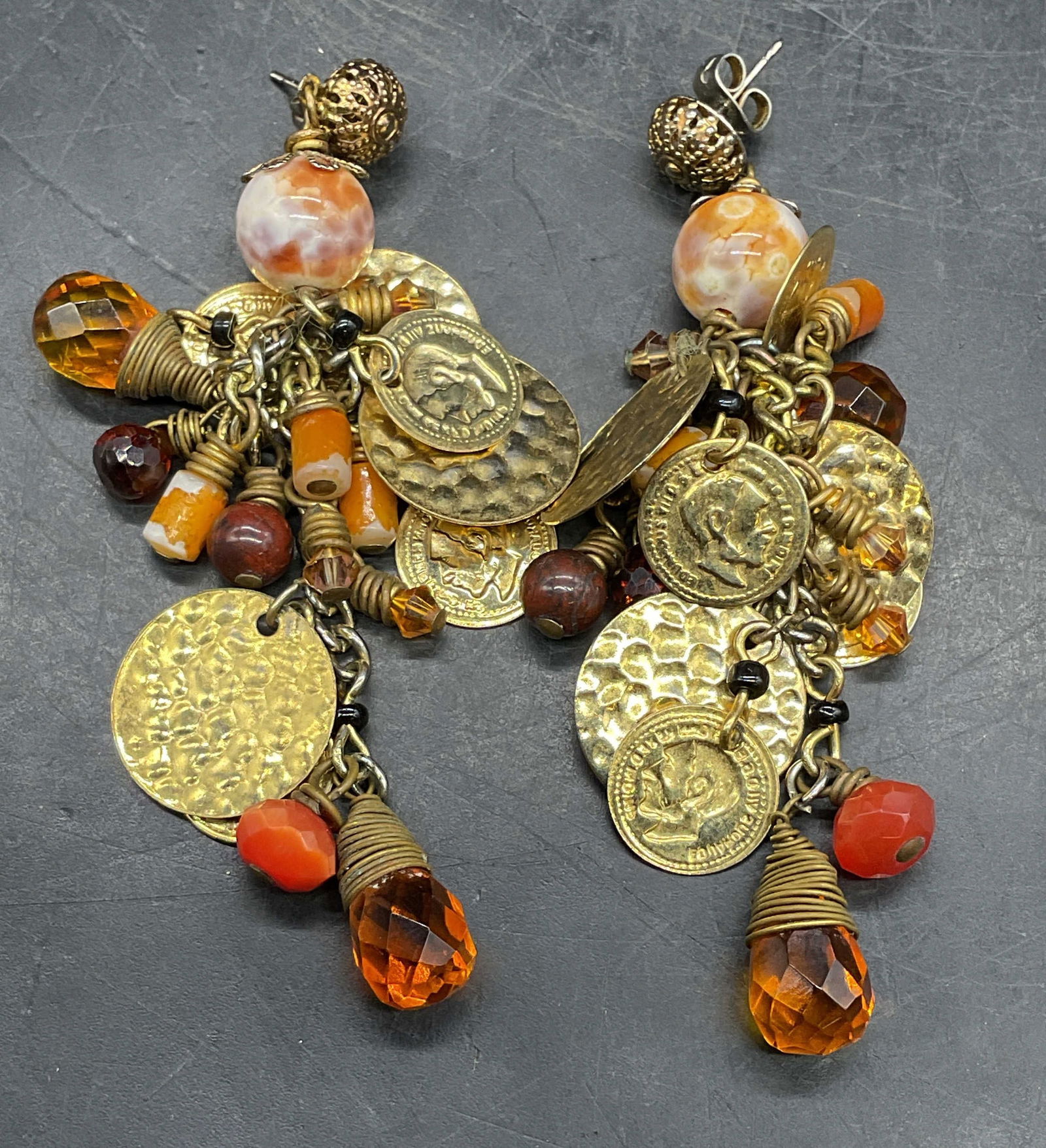 Gold Tn Coin Motif Semiprecious Earrings (1 of 6)