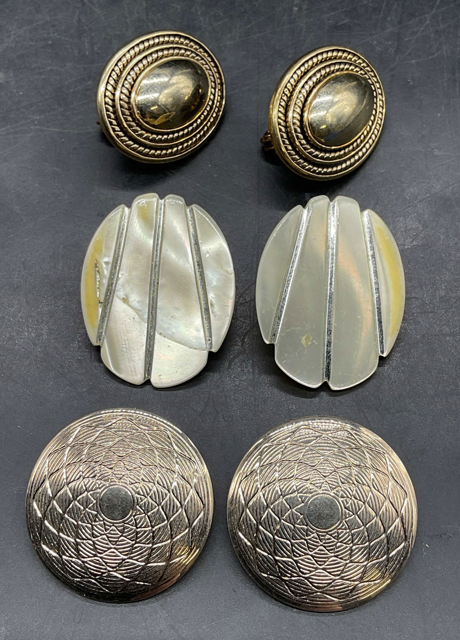 Lot 3 Monet Gold Tn Stud Earrings, MOP + (1 of 8)