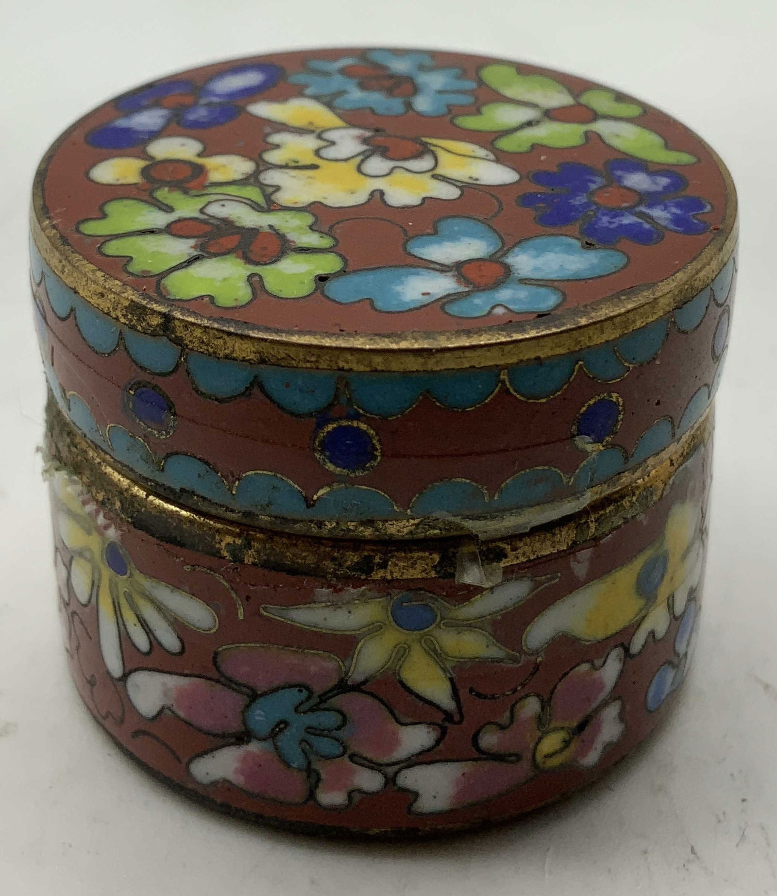 Vtg Asian Cloisonne Enamel Pill Box (1 of 6)