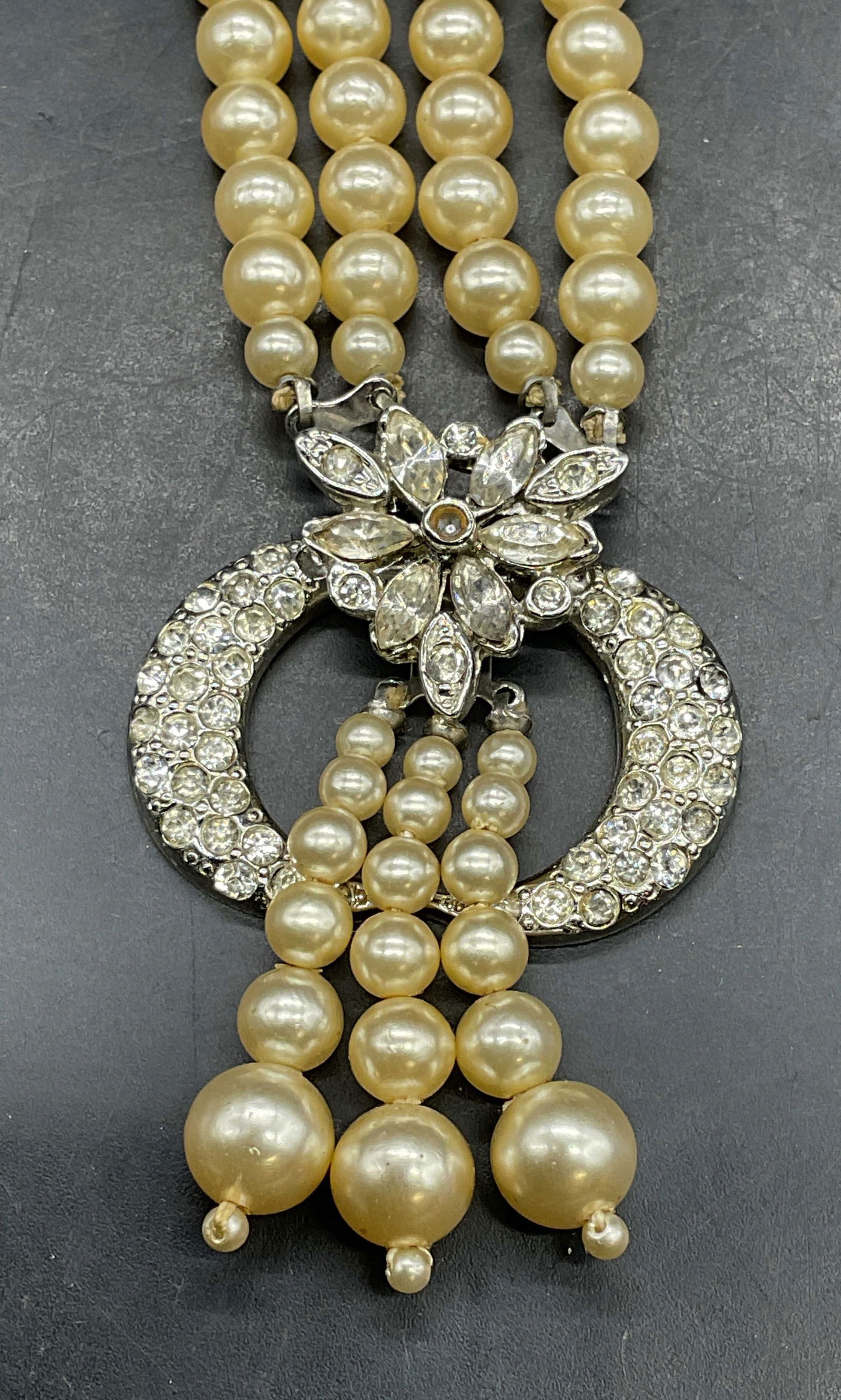 Vintage Faux Pearl Crystal Pendant Necklace (1 of 6)