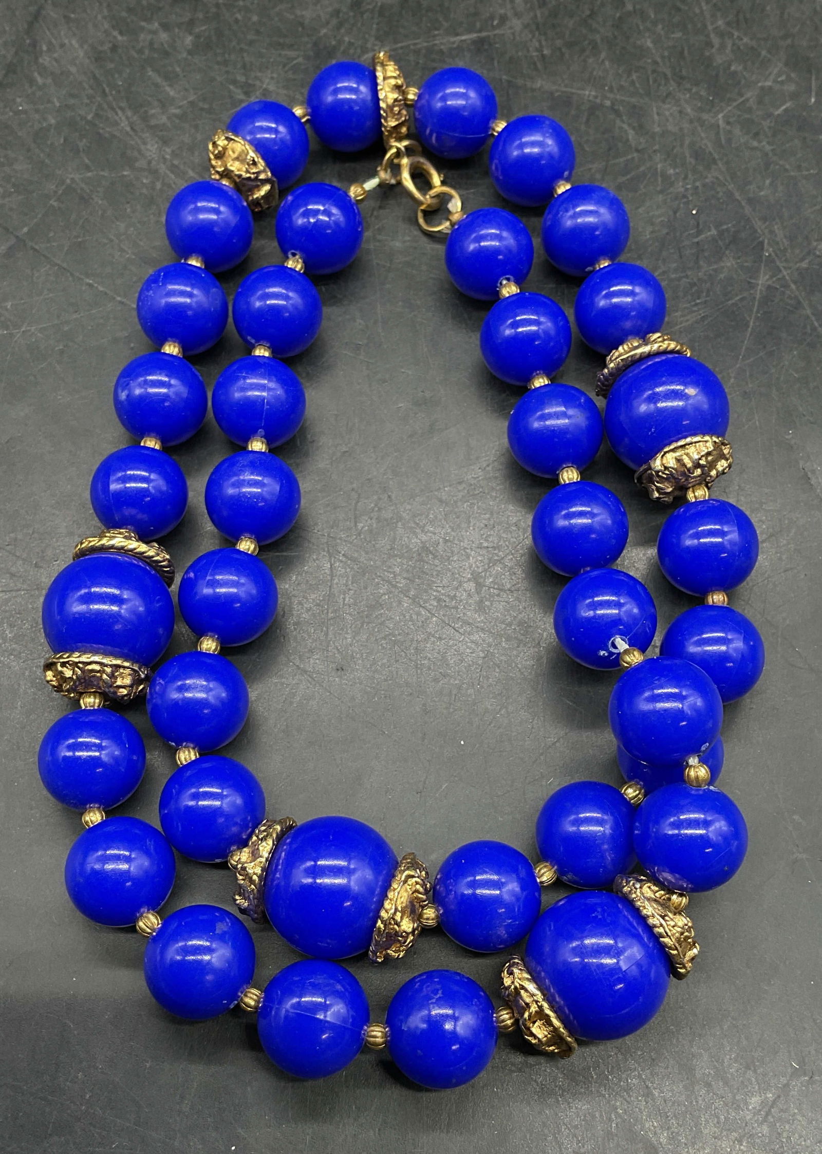 Vintage Gold Tn Blue Beaded Necklace (1 of 6)