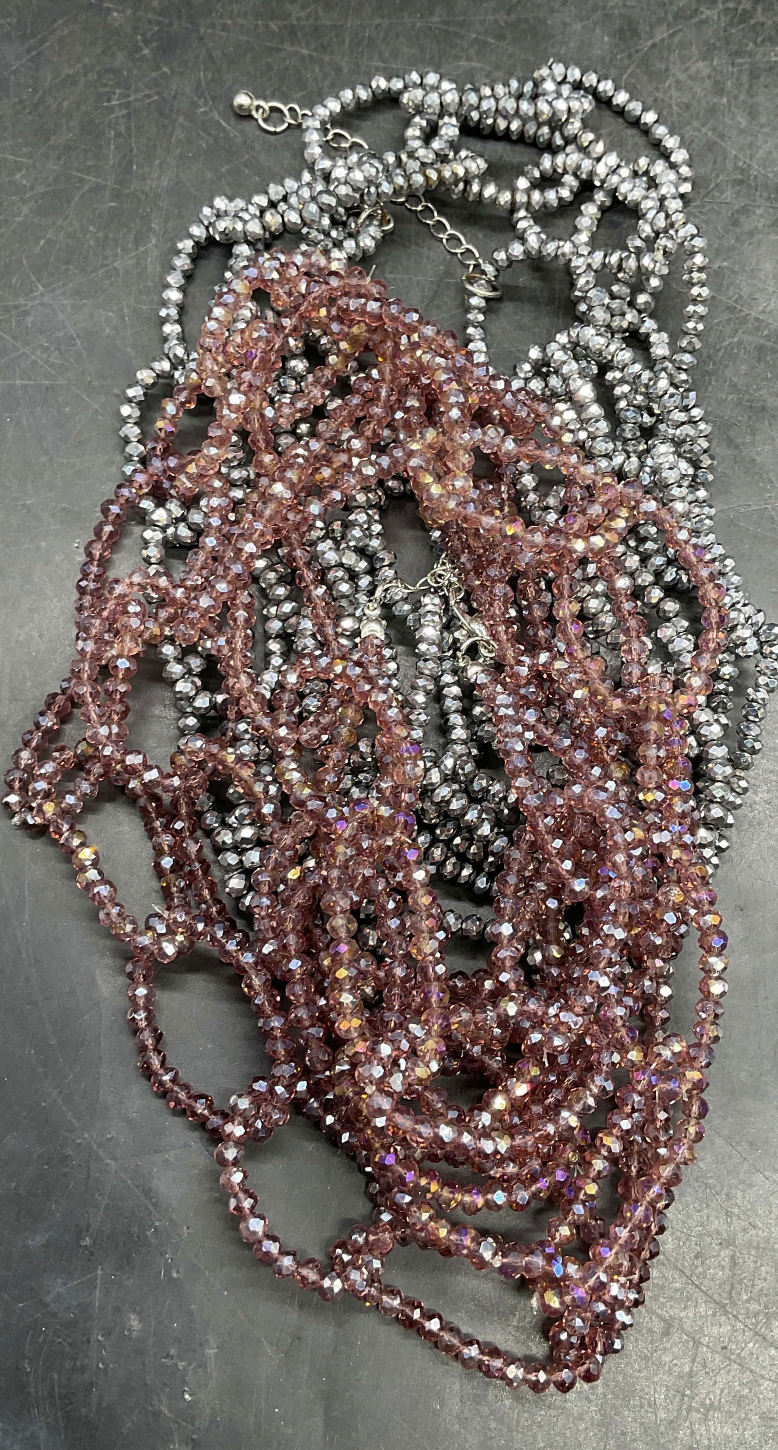 Lot 2 Purple & Silver Tn Crystal Chain Necklaces (1 of 6)