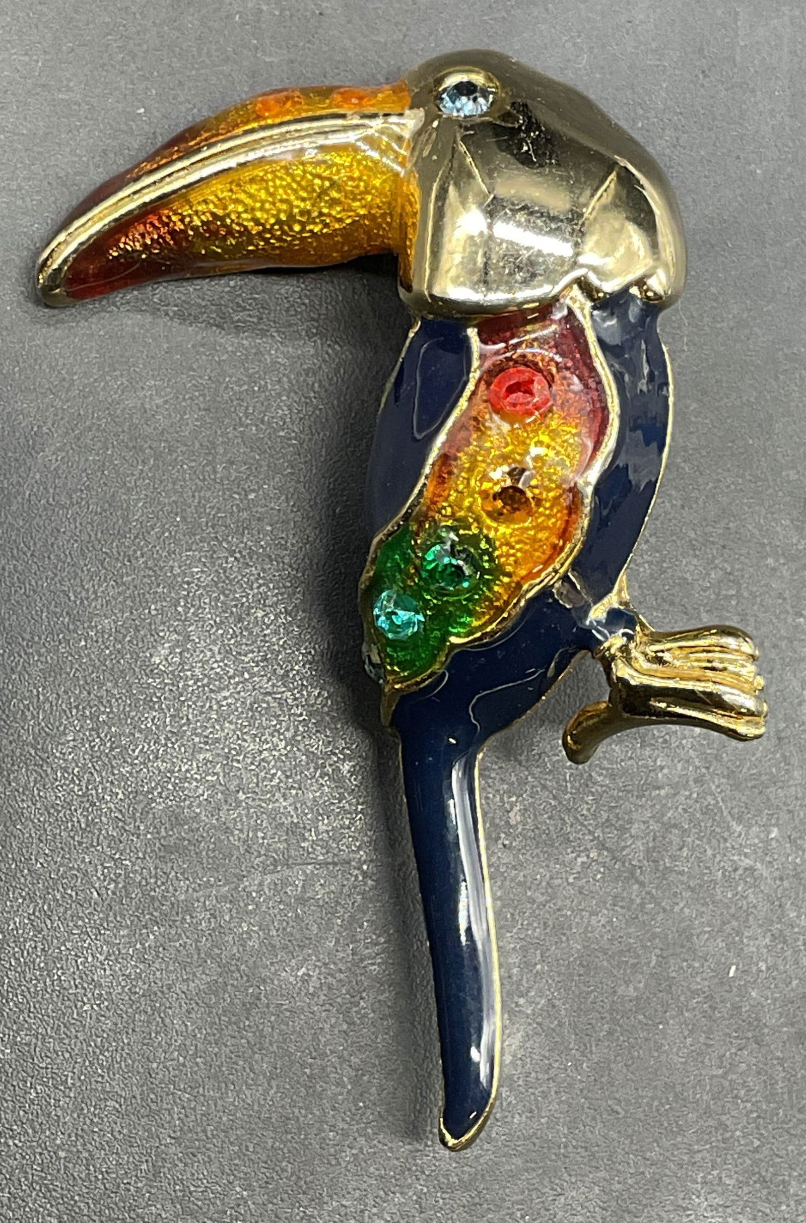 Gold Tone Enamel Crystal Toucan Brooch (1 of 6)