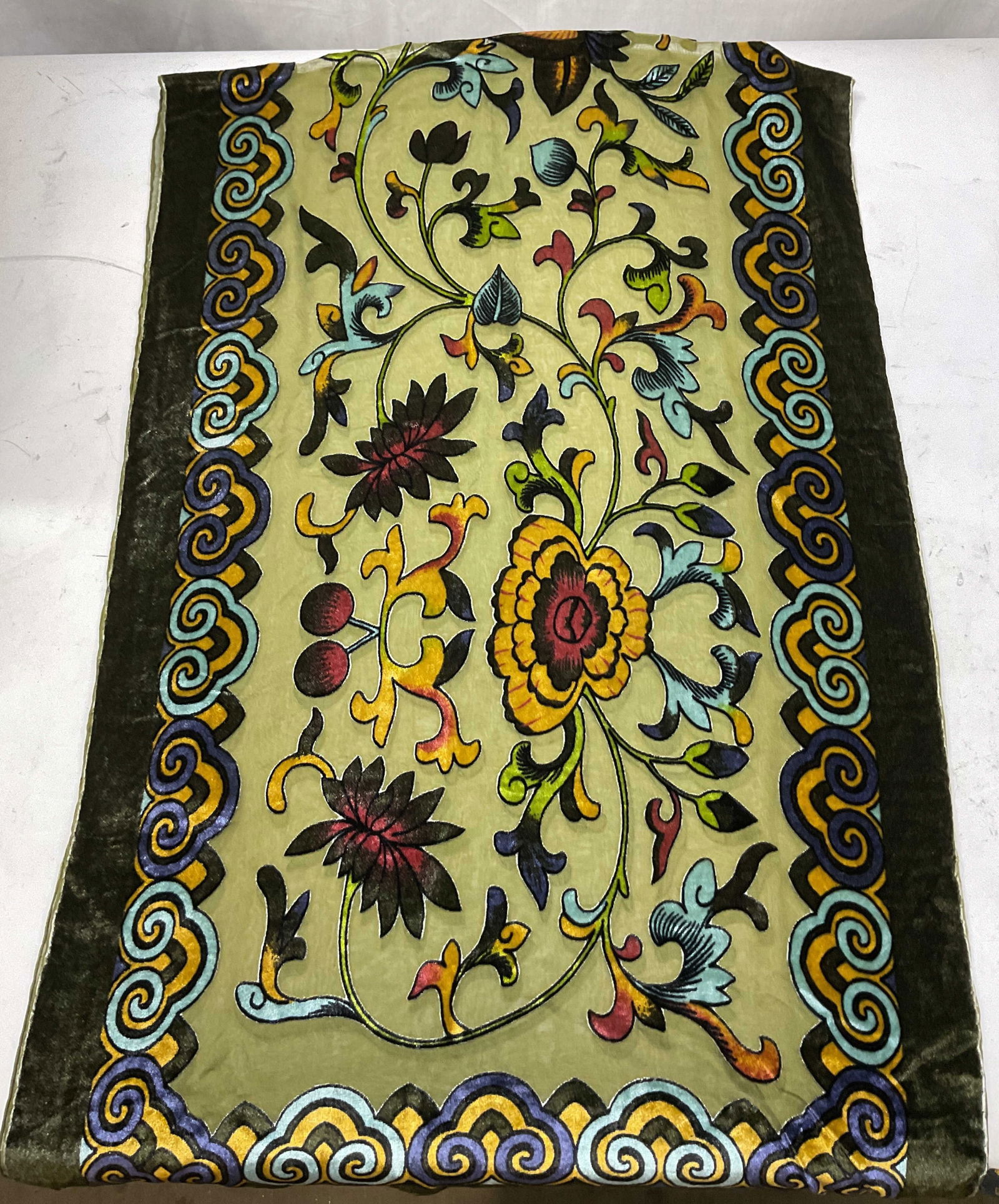 Vintage Green Floral Sheer Silk Scarf (1 of 8)