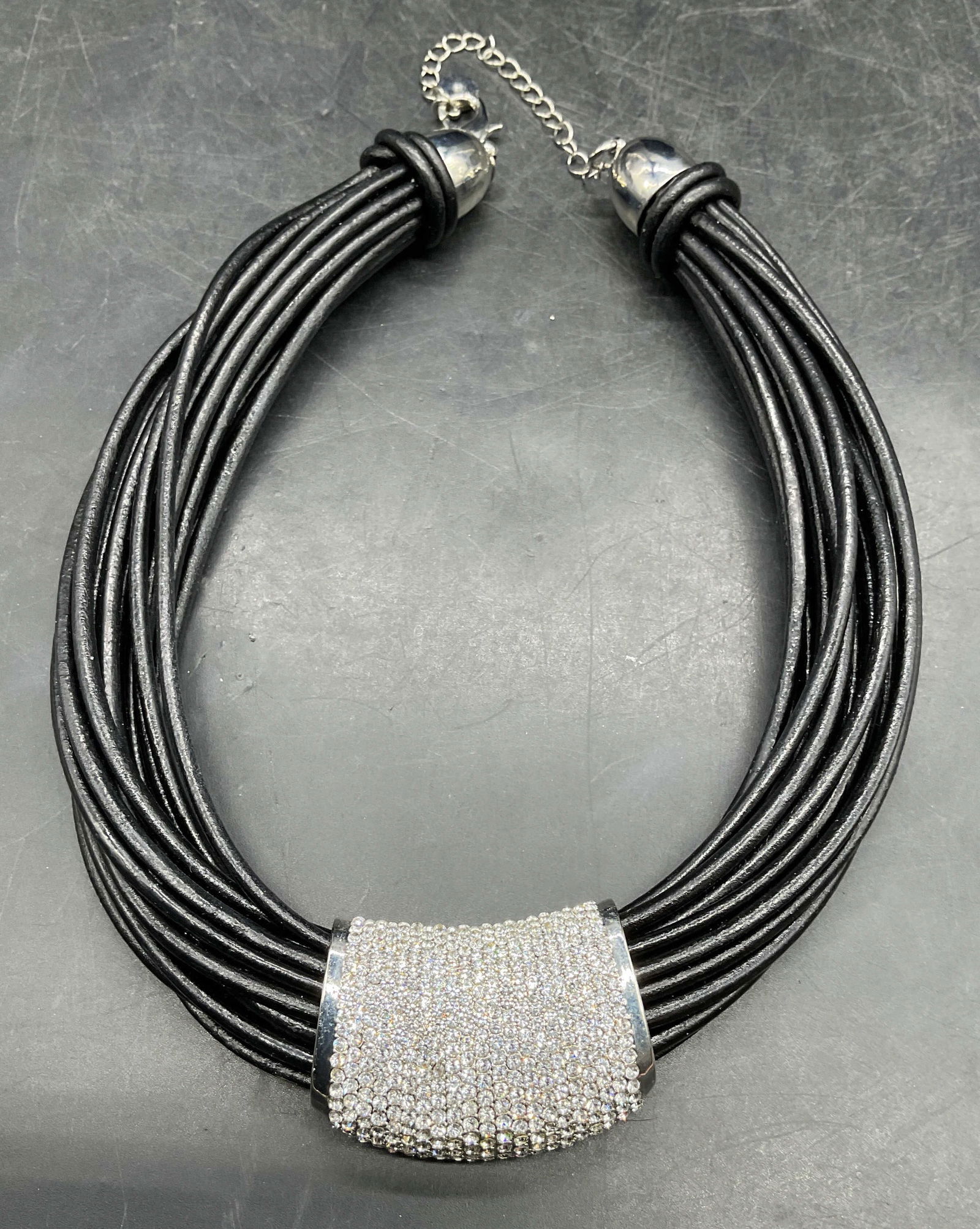 Vintage Black Silver Tone Crystal Necklace (1 of 6)