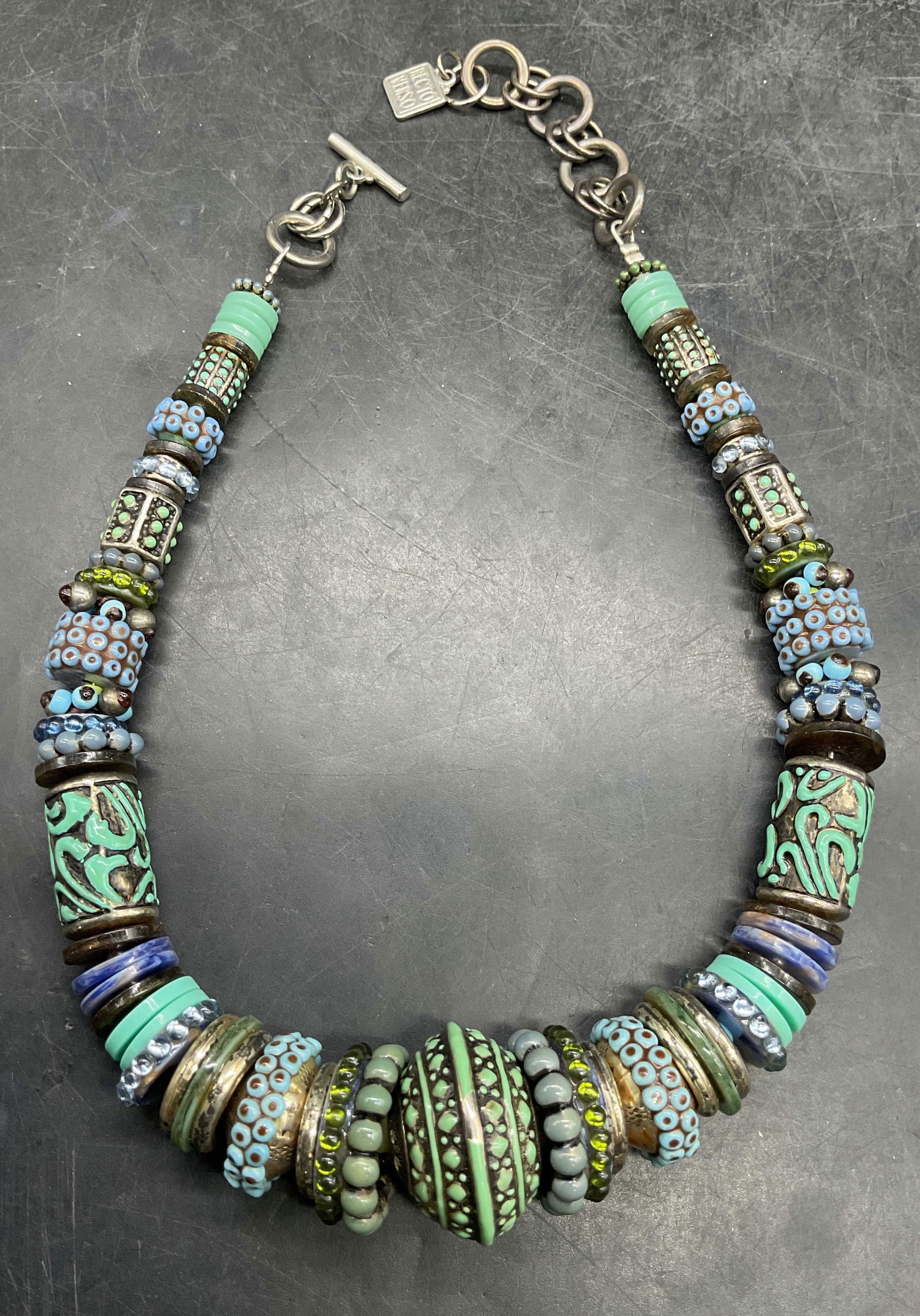 Recto Verso Blue Green Beaded Necklace (1 of 6)
