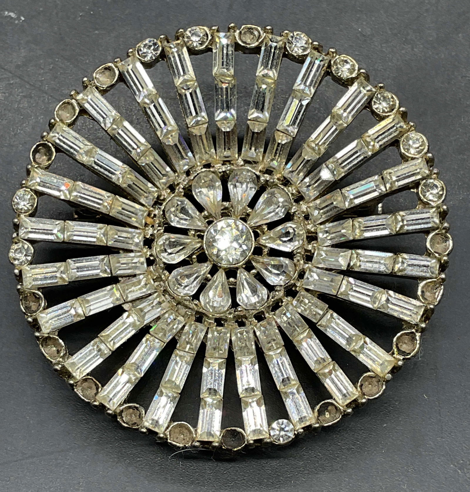 Vintage Silver Tone Crystal Flower Brooch (1 of 7)