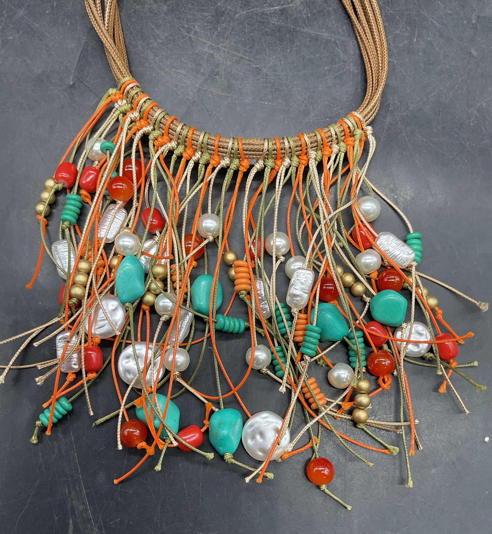 Vintage Faux Pearl, Turquoise Beaded Necklace (1 of 6)