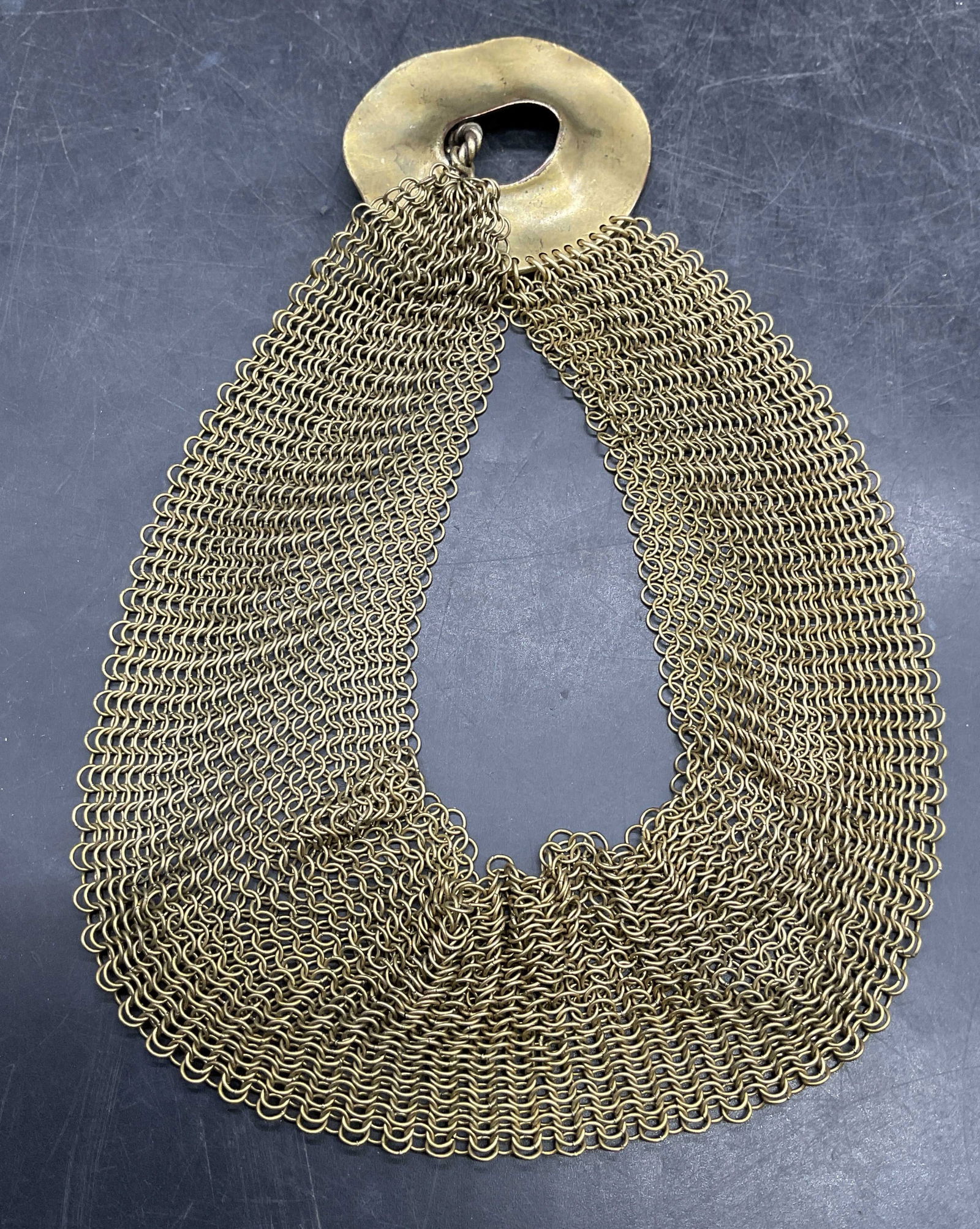 Ferrara Gold Tone Mesh Chain Choker Necklace: Signed Ferrara gold tone mesh chain choker necklace. Drop length approx 5 inches. Some scratching. Jewelry, estate jewelry, costume jewelry, cocktail jewelry, fashion jewelry, accessories, fashion