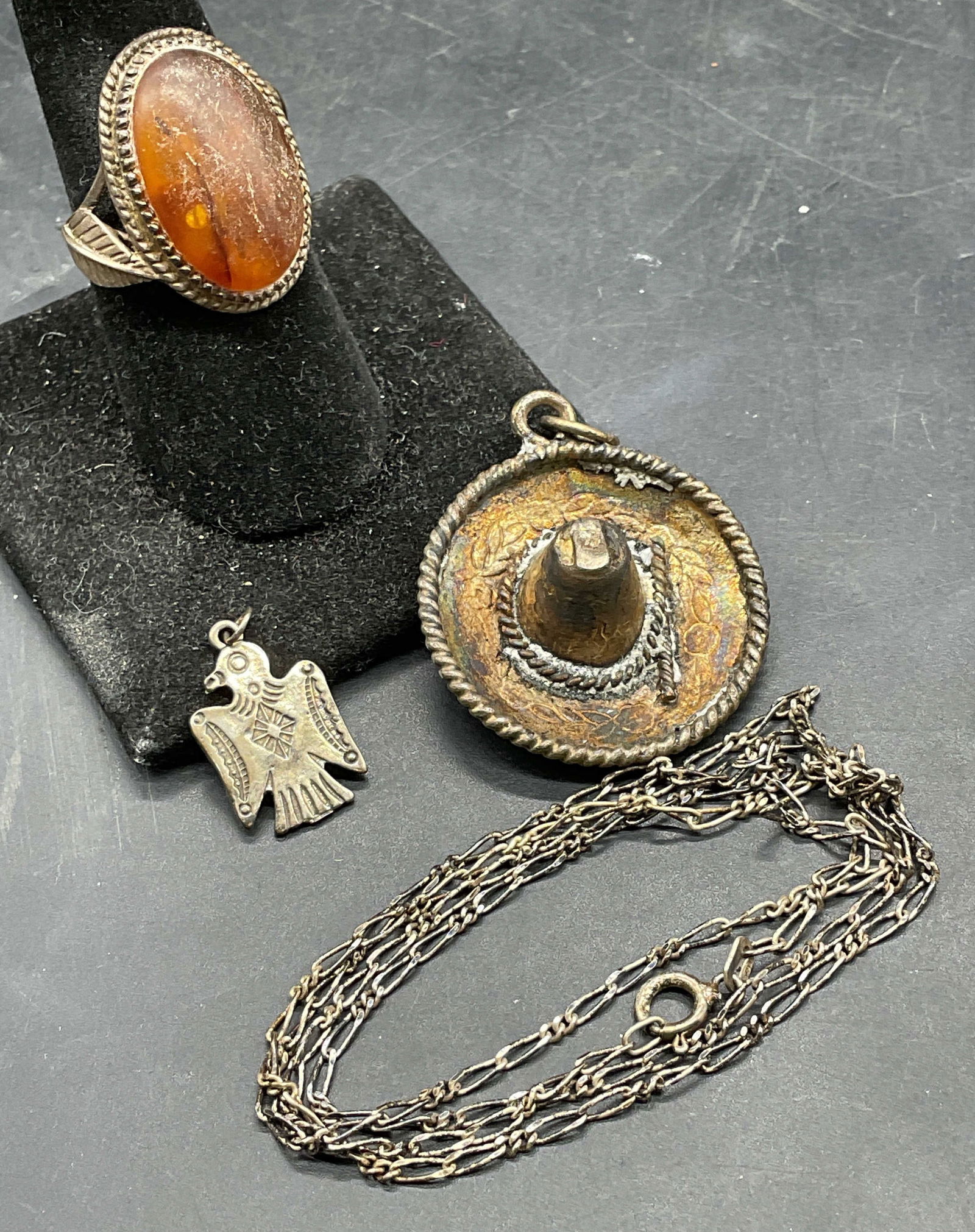 Lot 4 Sterling Silver Amber Ring, Pendants + (1 of 7)