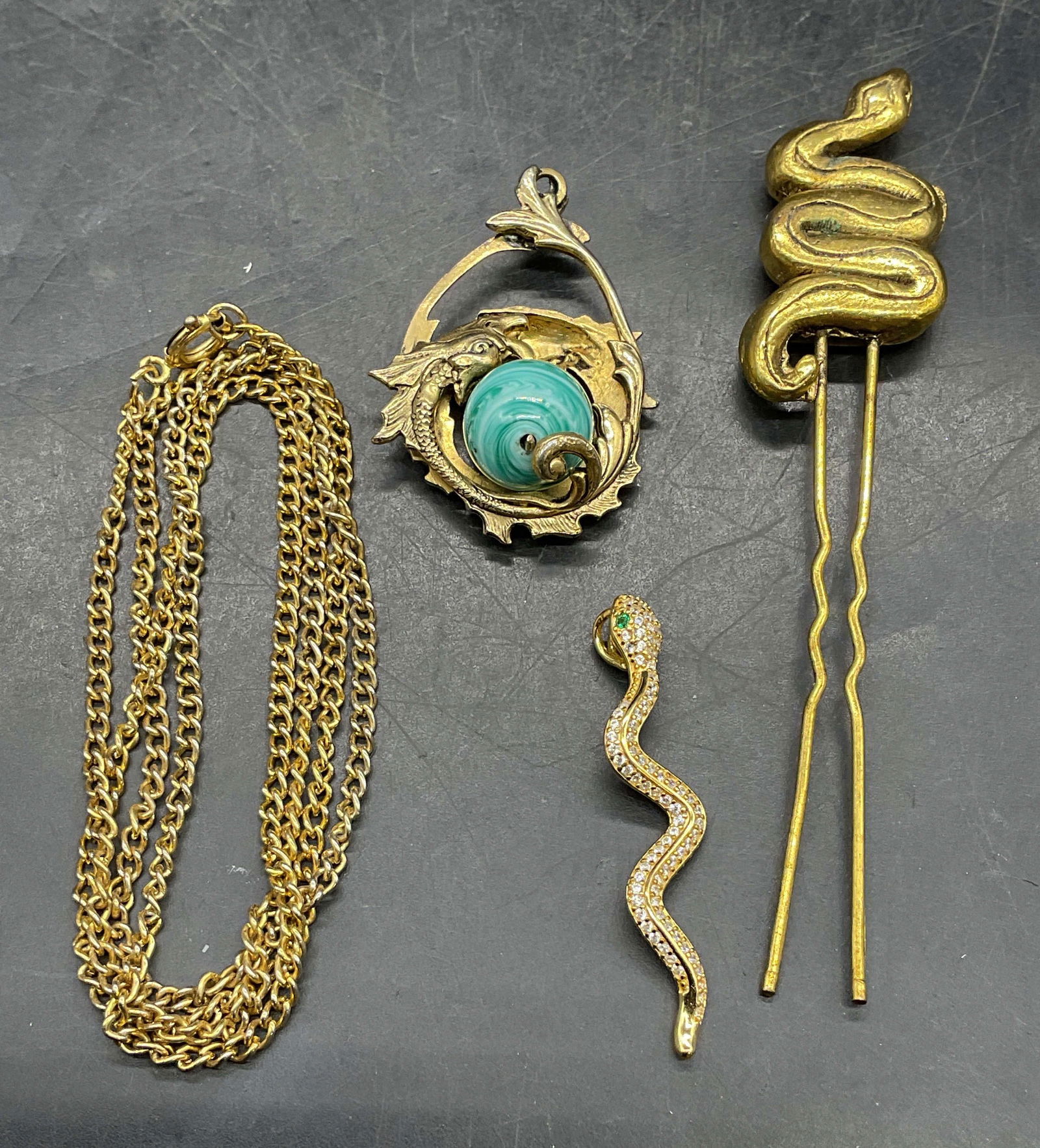 Lot 4 Gold Snake Pendant, Pin + More (1 of 8)