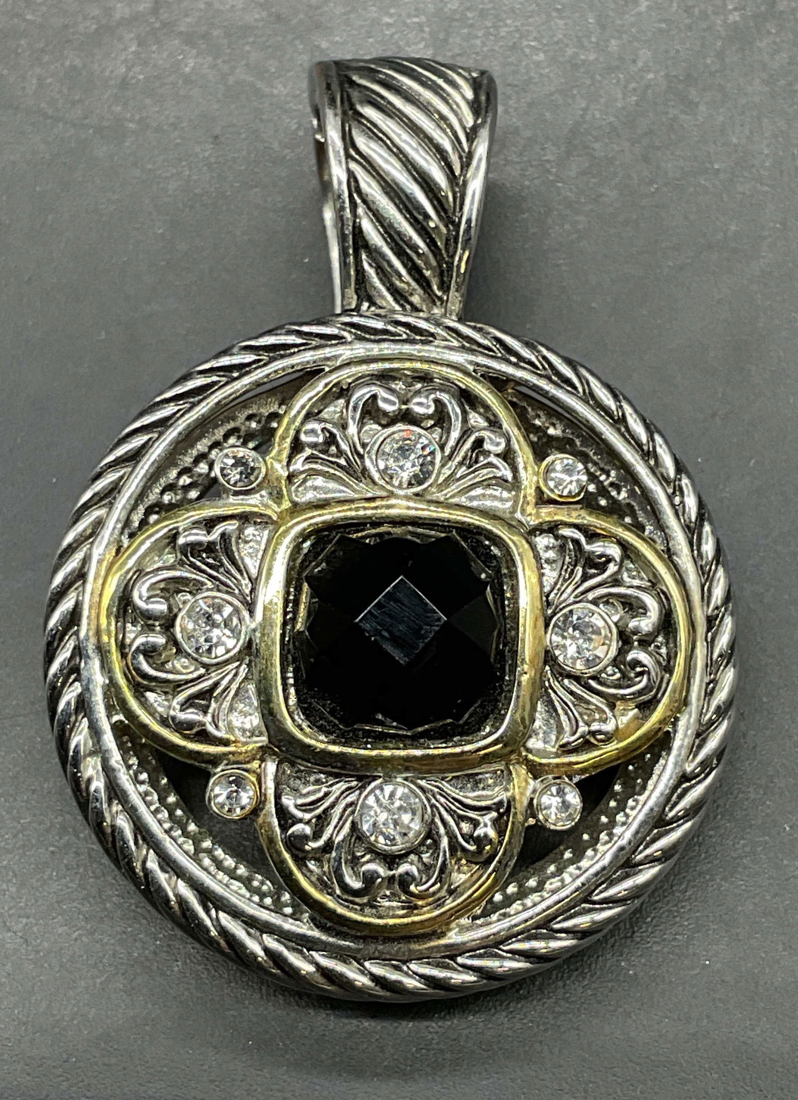 Silver Tone Filigree Cable Crystal Pendant (1 of 6)