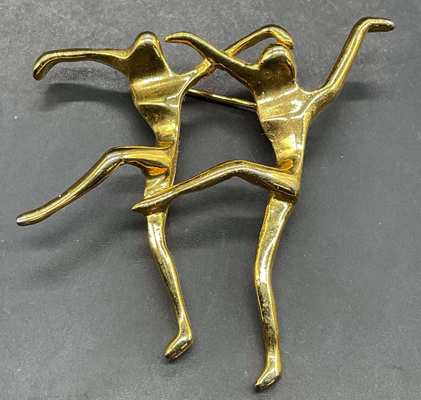 Vtg Gold Tone Modernist Dancer Brooch: Vintage gold tone modernist dancer motif brooch. Measures approx. 2 x 2.25 inches. Some scratching. Jewelry, estate jewelry, costume jewelry, cocktail jewelry, fashion jewelry, accessories, fashion ac