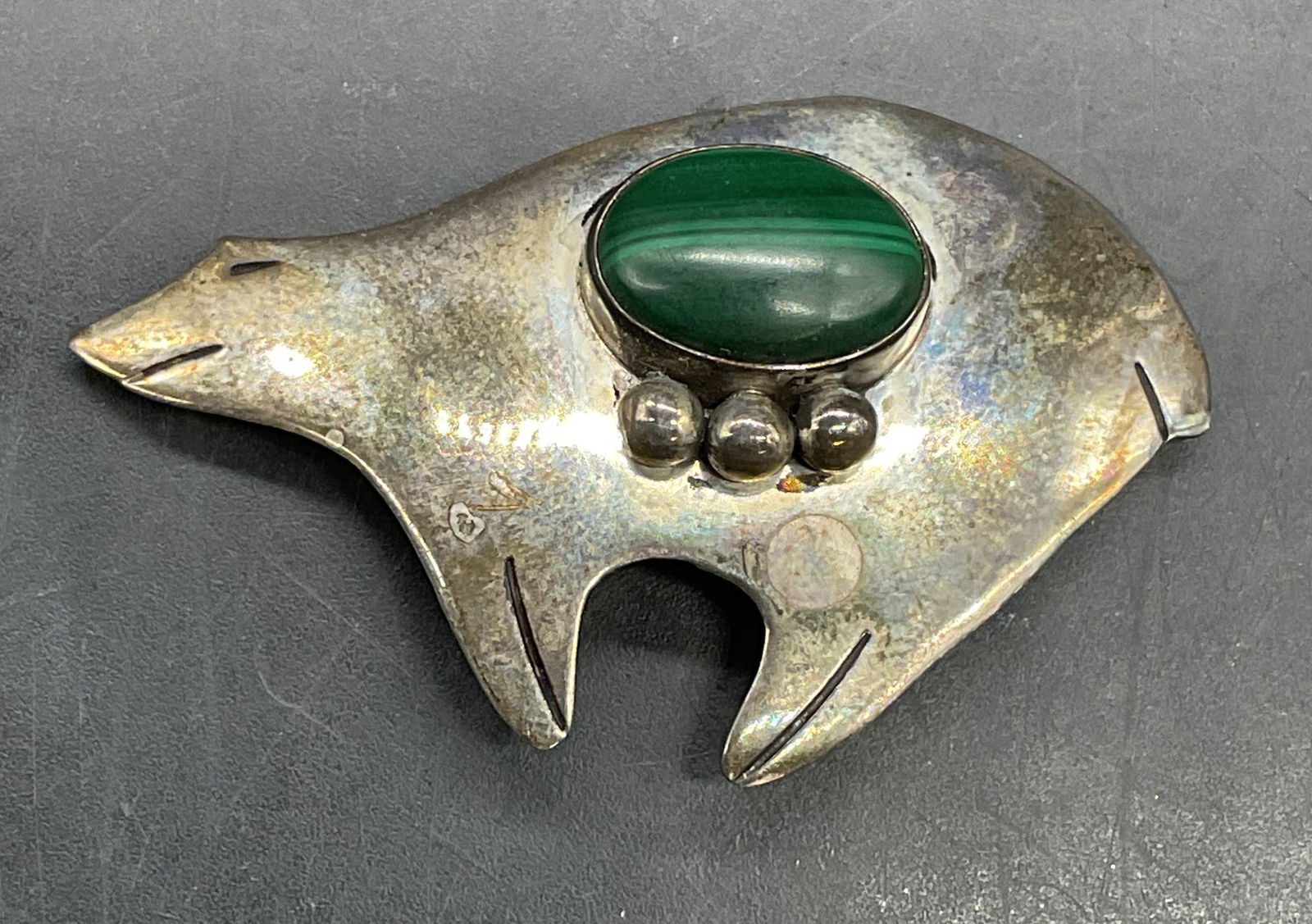 Vintage Sterling Silver Malachite Bear Brooch (1 of 6)