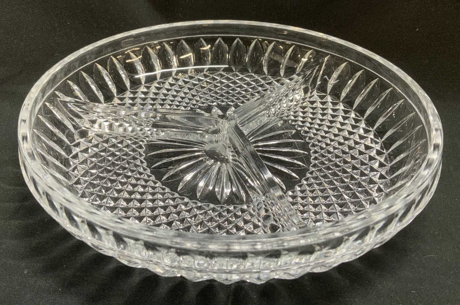 Vtg Hand Cut Crystal 3 Section Serving Dish (1 of 6)