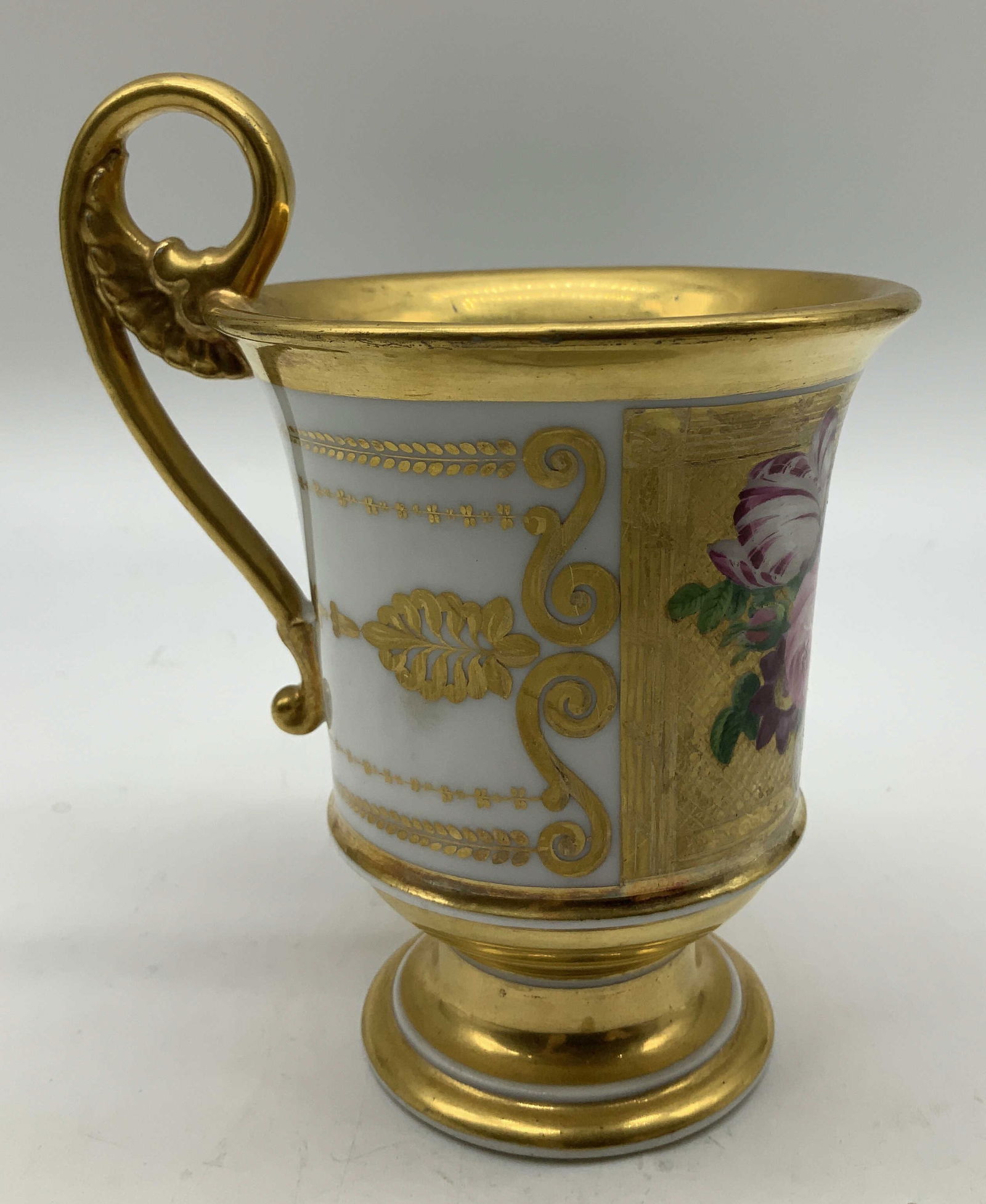 Vtg Hand Painted Floral Gilt & Porc Footed Cup (1 of 6)