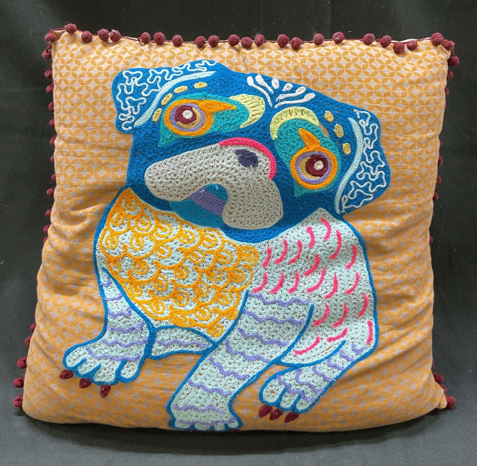 Karma Living Hand Embroidered Pug Pillow (1 of 7)
