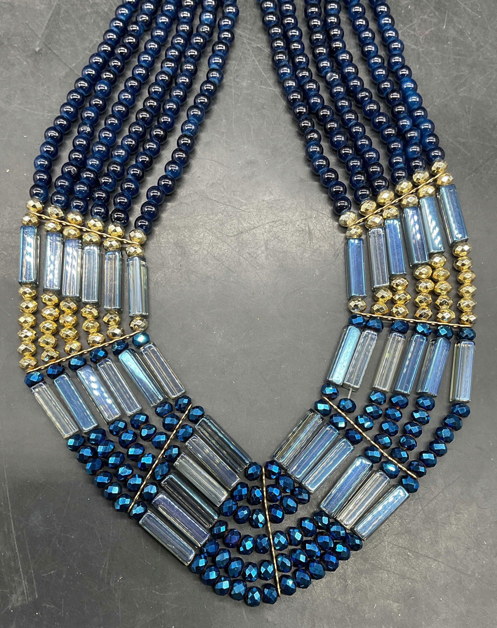 Vintage Blue Gold Tone Crystal Beaded Necklace (1 of 6)