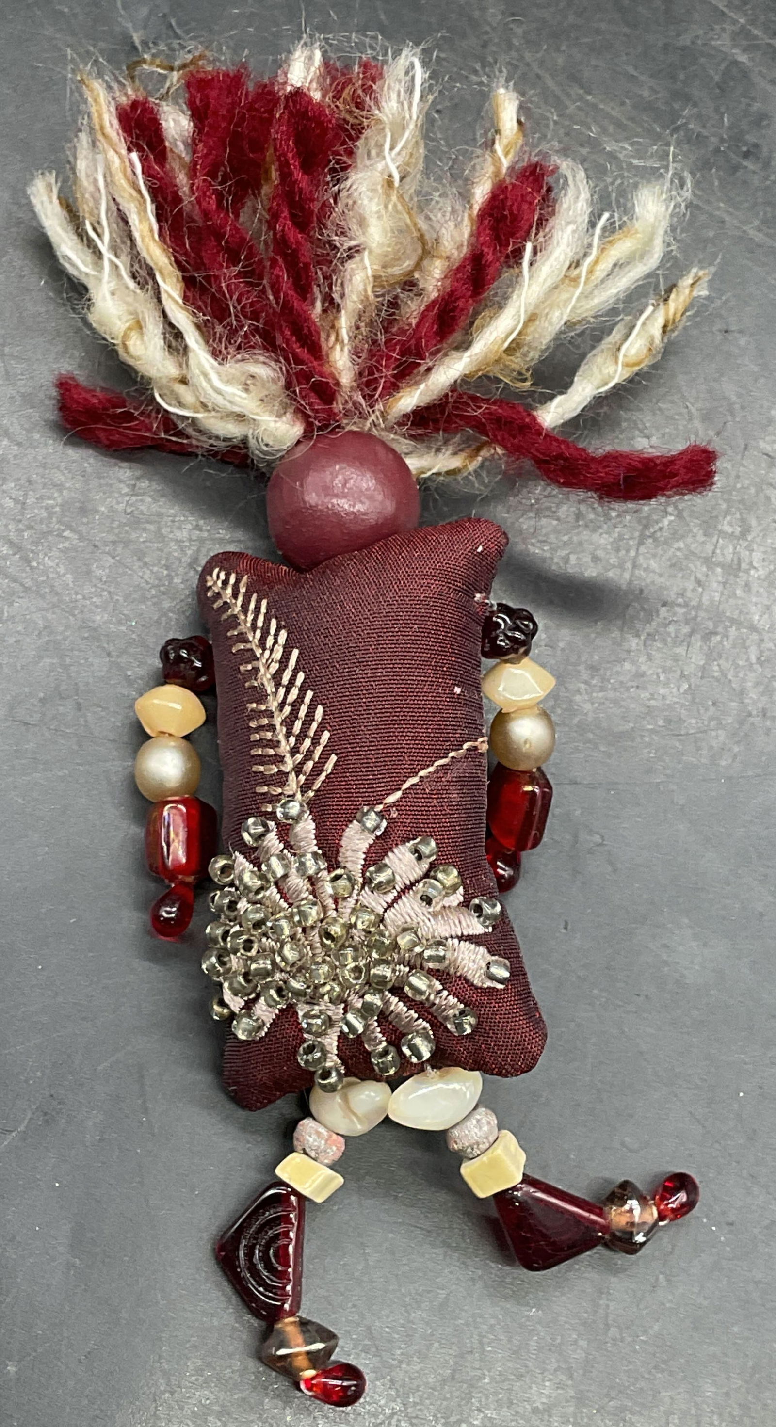 Vintage Figural Embroidered Beaded Brooch 4.25in (1 of 6)