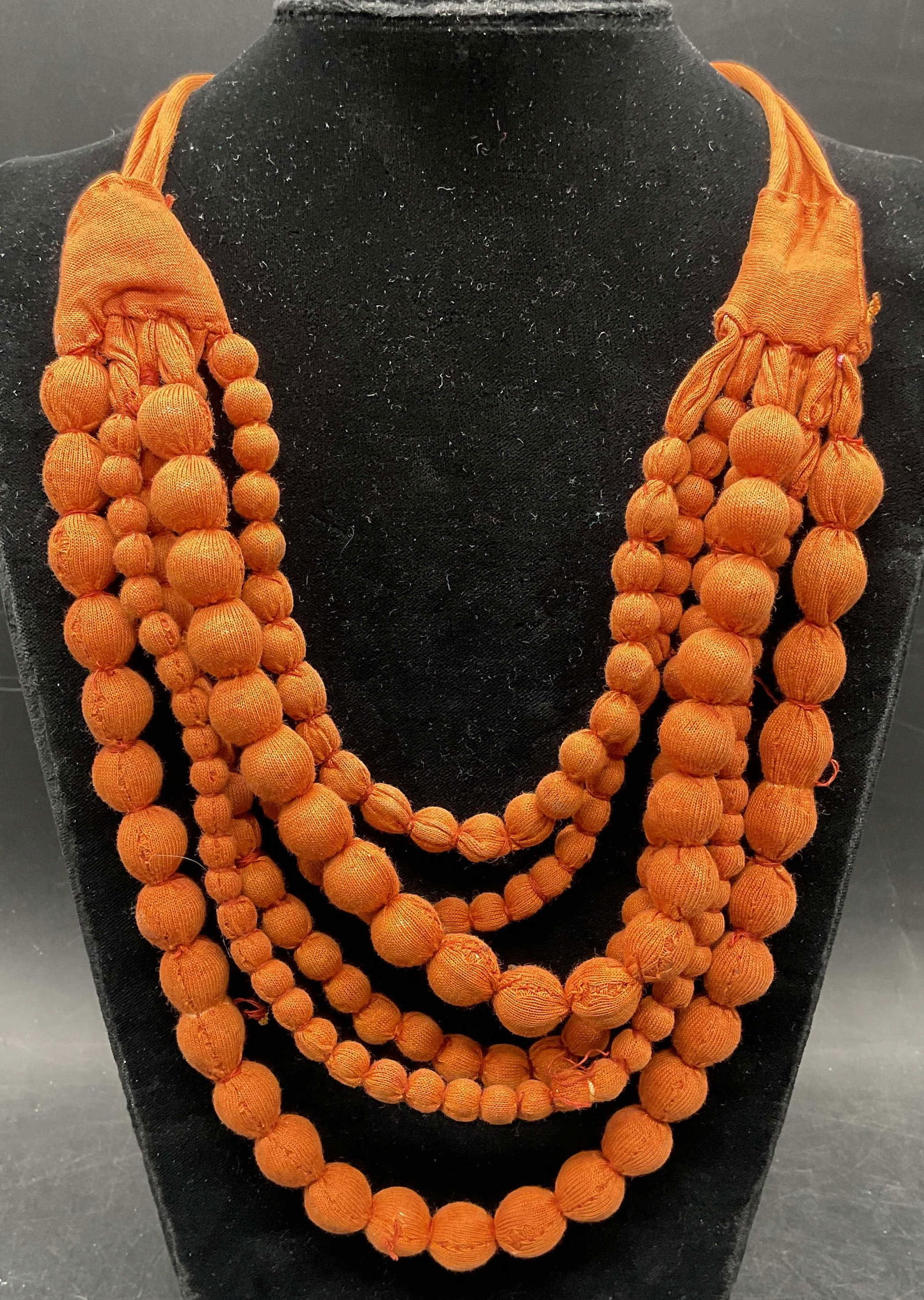 Vintage Orange Beaded Fabric Necklace (1 of 6)