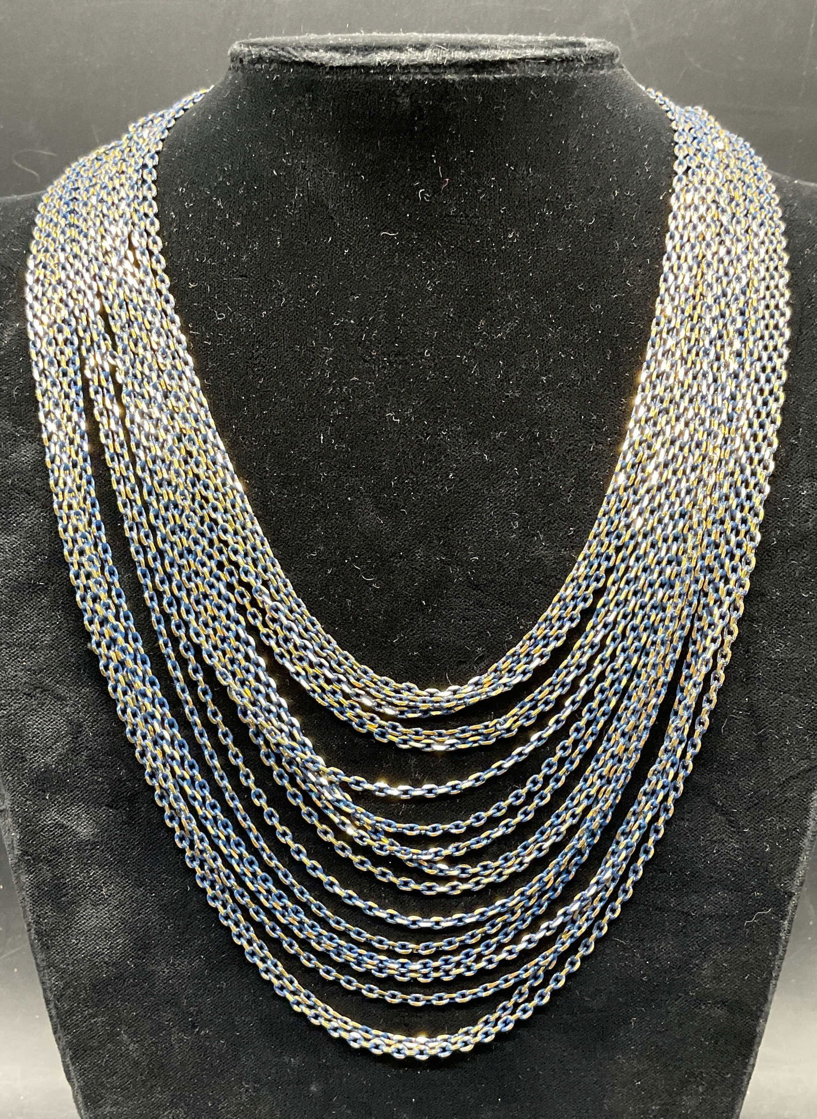 Vintage Gold Tone Blue Multi Chain Necklace (1 of 6)