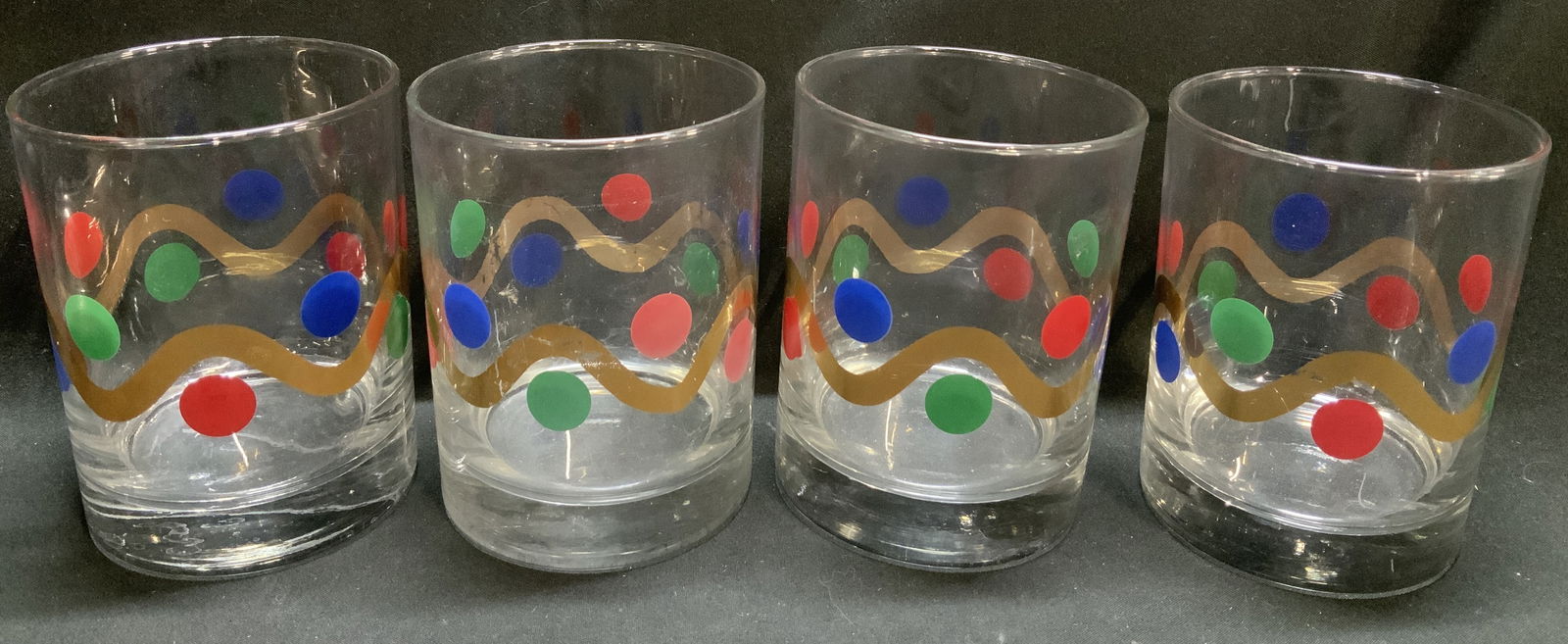 Set 4 Vtg Colorful Dots & Gilt Lowball Glasses (1 of 6)