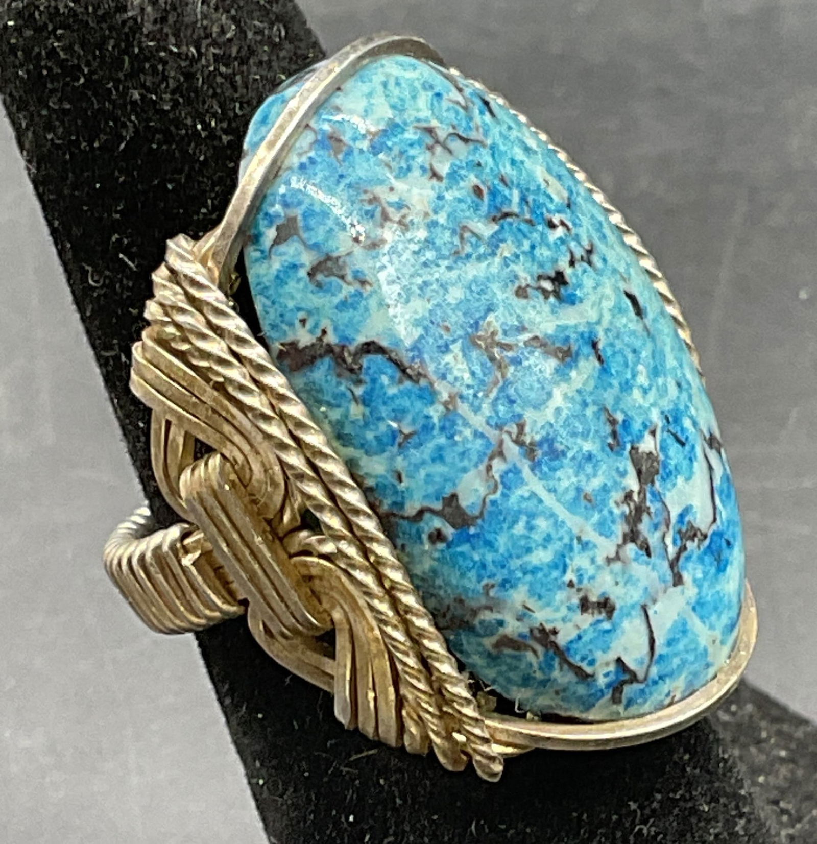 Vintage Silver Tone Blue Cabochon Ring (1 of 6)