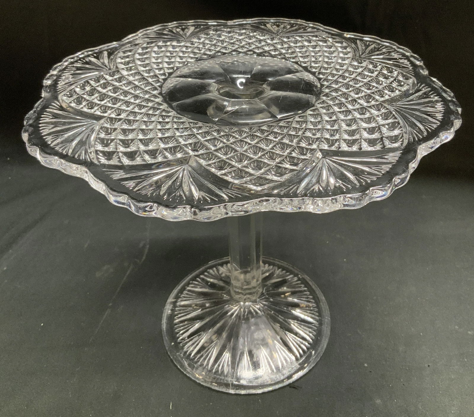 Vtg Clear Cut Glass Pedestal Compote (1 of 6)
