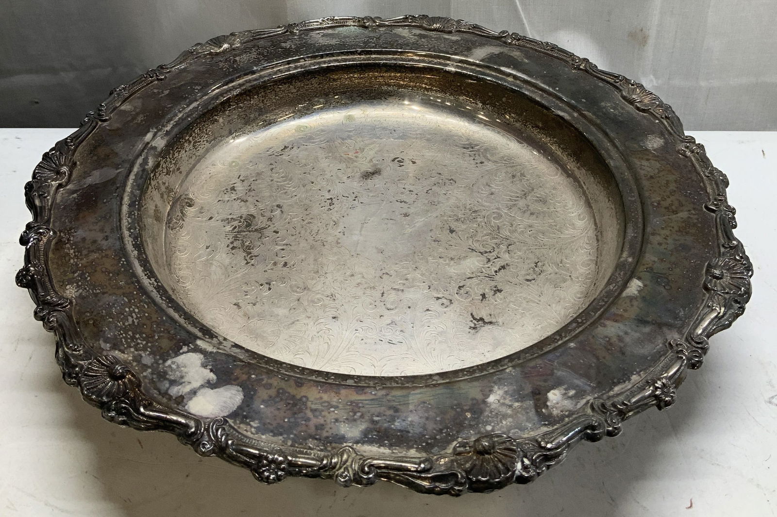 Sgnd Vtg Silver Plated Footed Serving Tray (1 of 6)