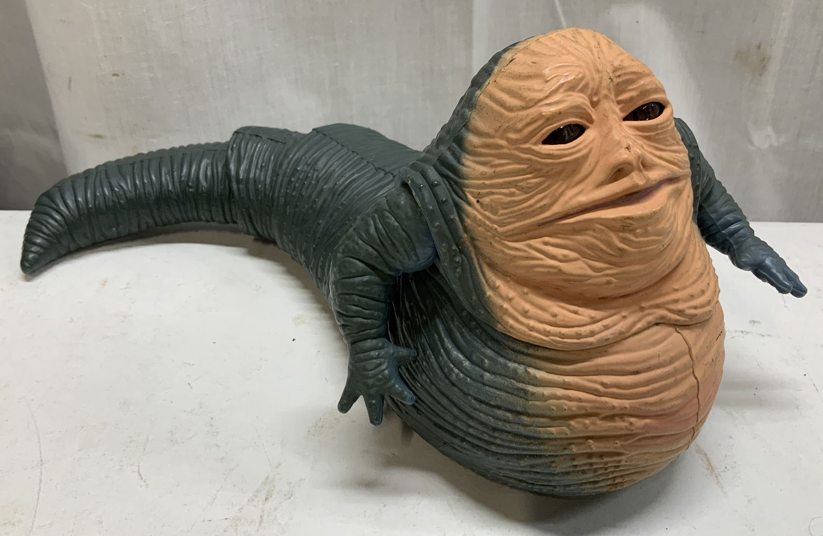 1997 Lucas Star Wars Jabba the Hutt Action Fig: 1997 Kenner Star Wars Power of the Force Jabba the Hutt action figure. Plastic material. Signed & marked. Reads, 1997 LUCAS FILM LTD. KENNER. Surface wear consistent to age, use & exposure.